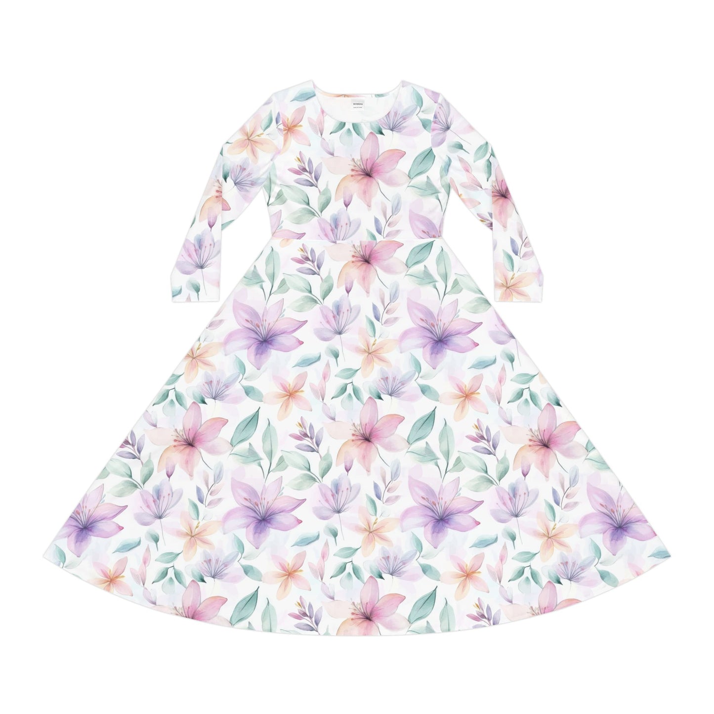 Pink Floral Dance Dress - Women's Long Sleeve Ballet Costume, Elegant Floral Dancewear for Recitals