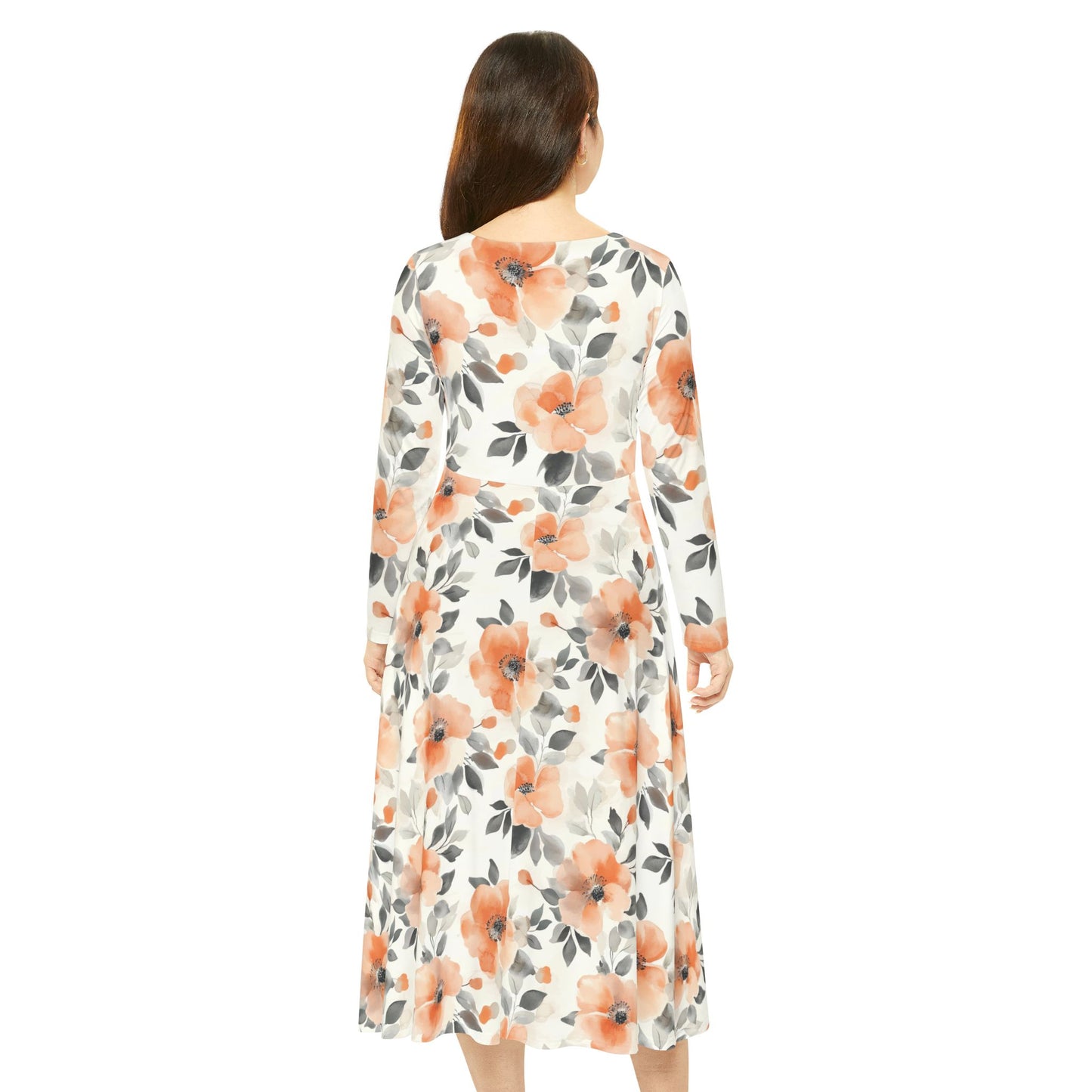 Floral Dance Dress - Elegant Long Sleeve Ballroom Gown for Tango and Salsa Dance