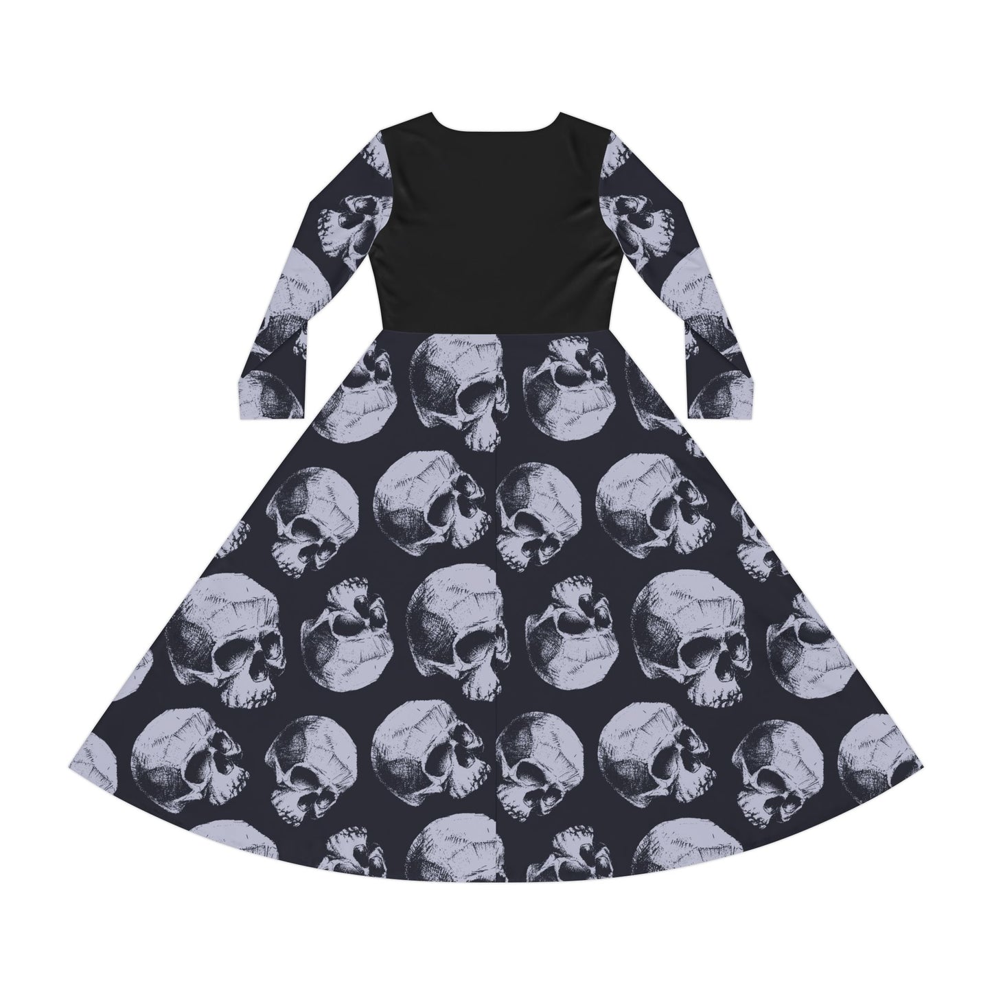 Gothic Dance Dress, Edgy Skull Print Women's Dress, Halloween Costume, Long Sleeve Goth Dress, Alternative Fashion Apparel