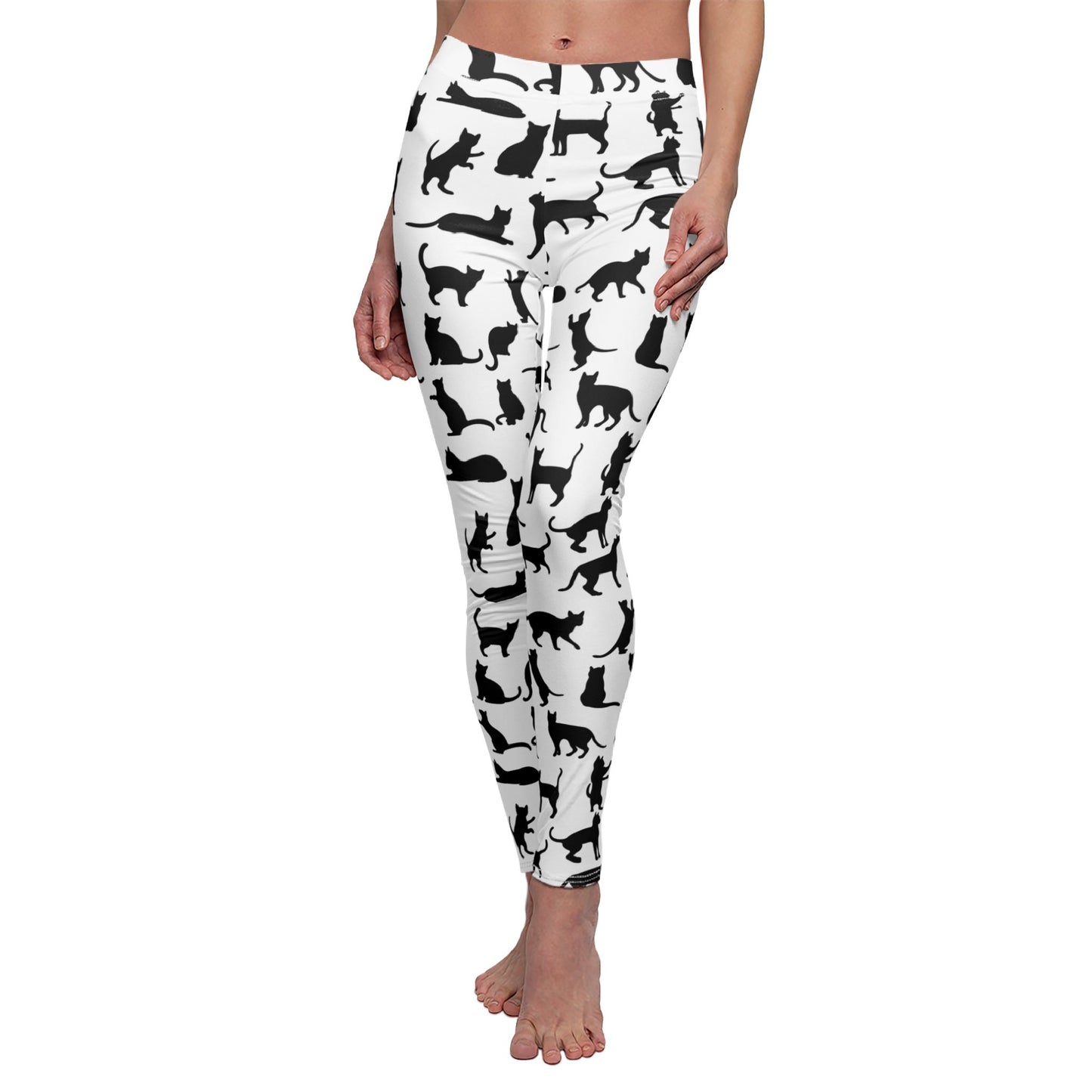 Cat Silhouette Leggings - Cute Animal Print Pants for Cat Lovers, Women's Stretchy Comfy Lounge Wear and Casual Bottoms