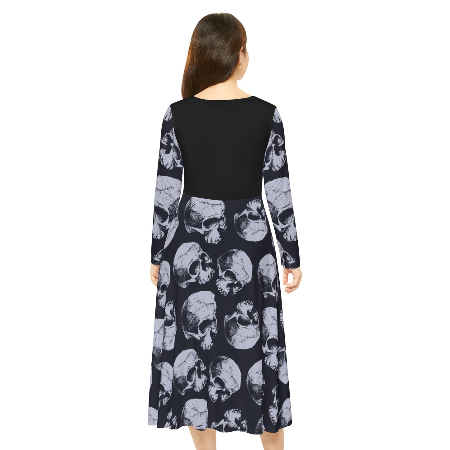 Gothic Dance Dress, Edgy Skull Print Women's Dress, Halloween Costume, Long Sleeve Goth Dress, Alternative Fashion Apparel