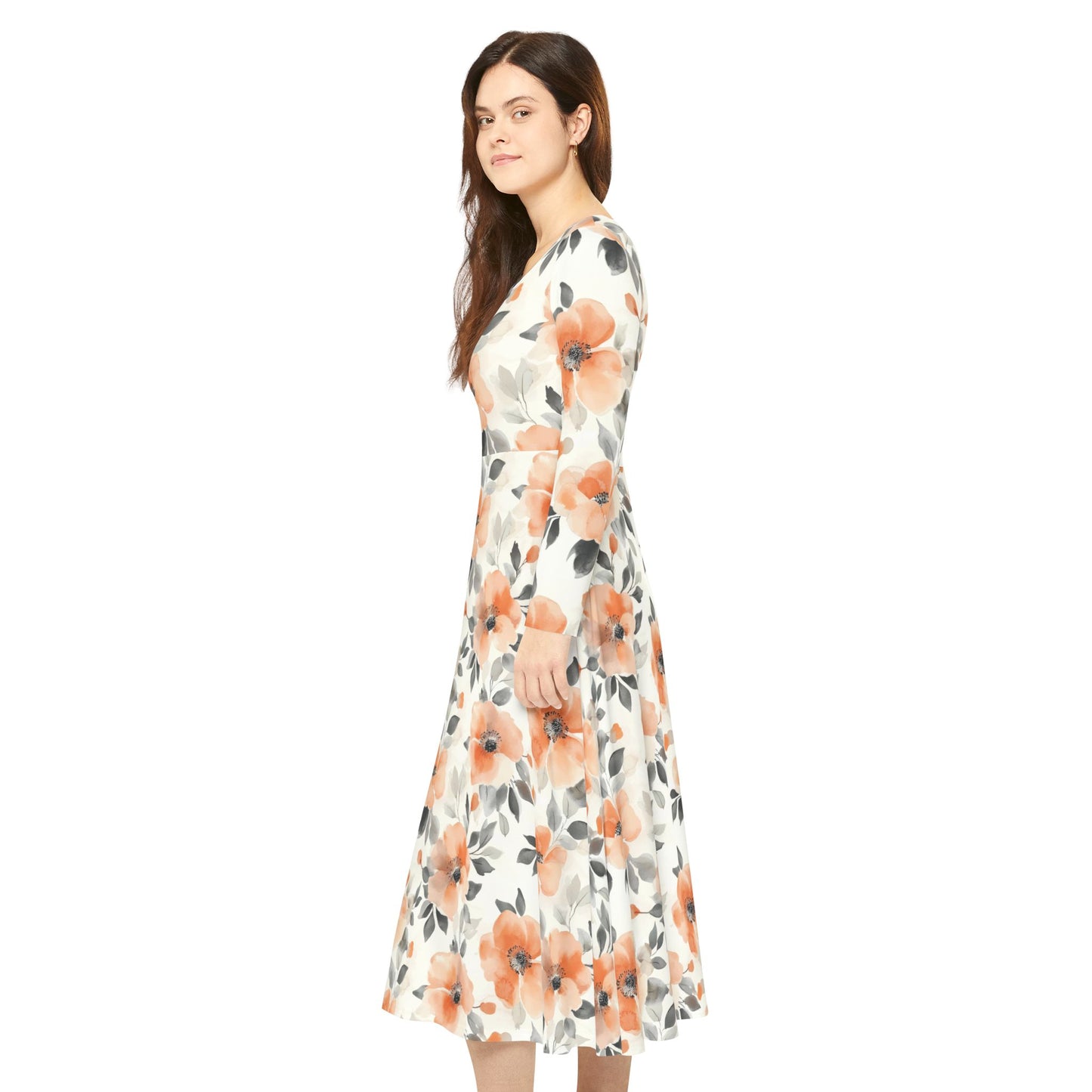 Floral Dance Dress - Elegant Long Sleeve Ballroom Gown for Tango and Salsa Dance