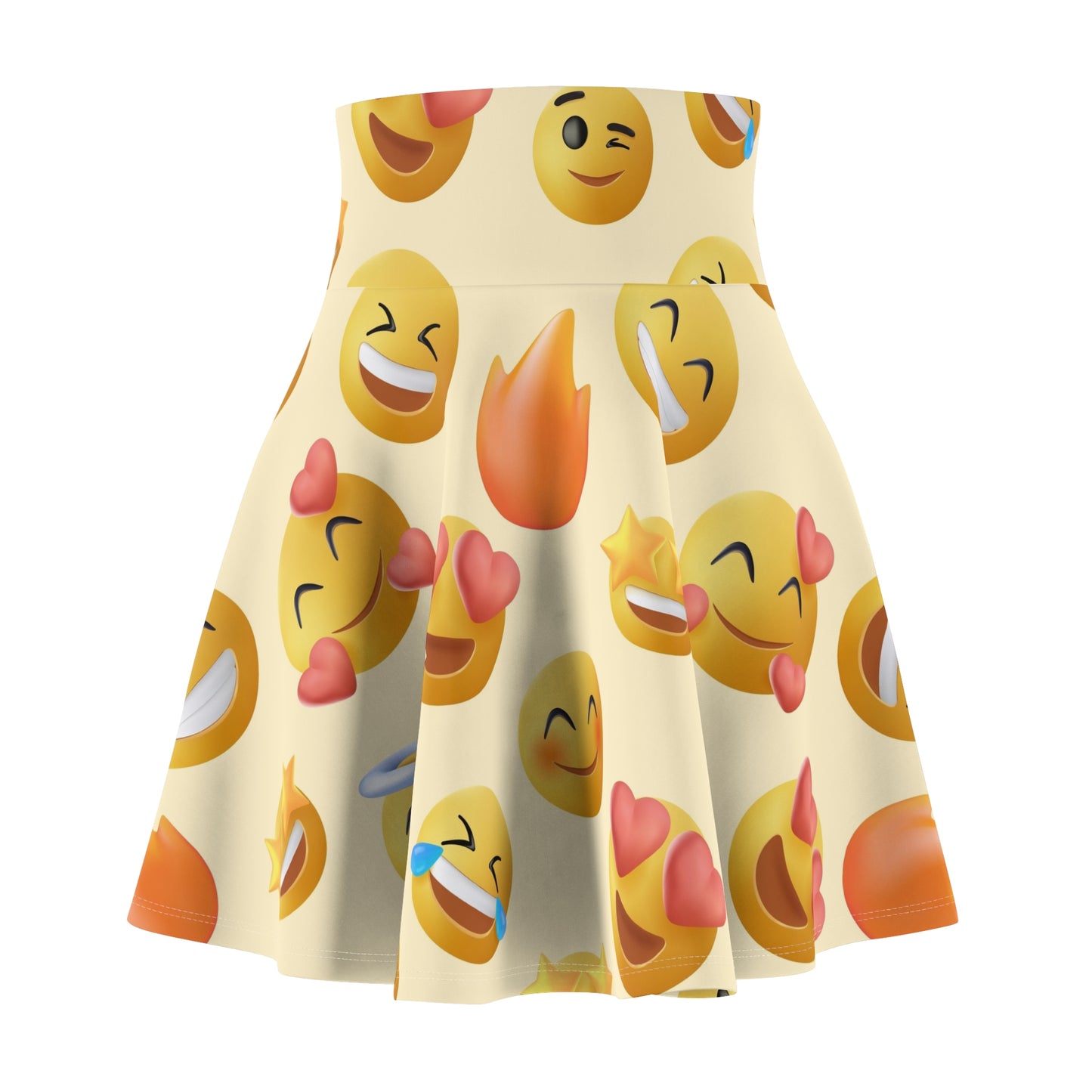 Emoji Skater Skirt - Fun A-Line Mini Skirt with Playful Emoticon Graphic Print for Casual Women's Wear