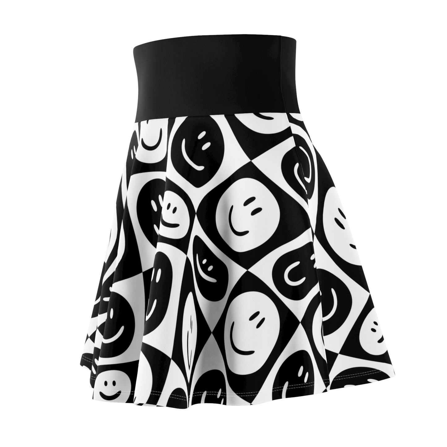 Happy Faces Skater Skirt - Trendy A-Line Flared Mini Skirt with Cute Circle Print for Women