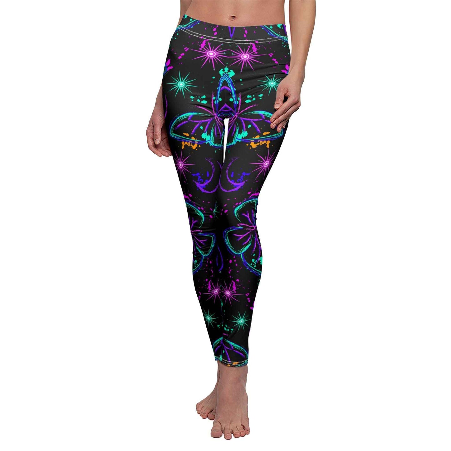 Butterfly Print Leggings for Women, Mid-rise Yoga Pants, Colorful Casual Stretch Tights
