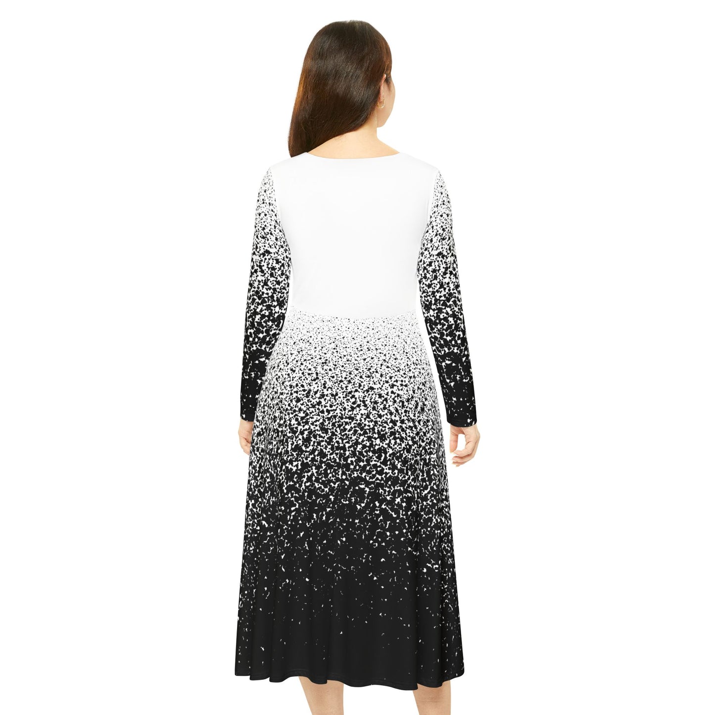 Dance Dress, Elegant Ombre Black White Long Sleeve Evening Gown, Costume, Performance Outfit, Ballet Recital Attire