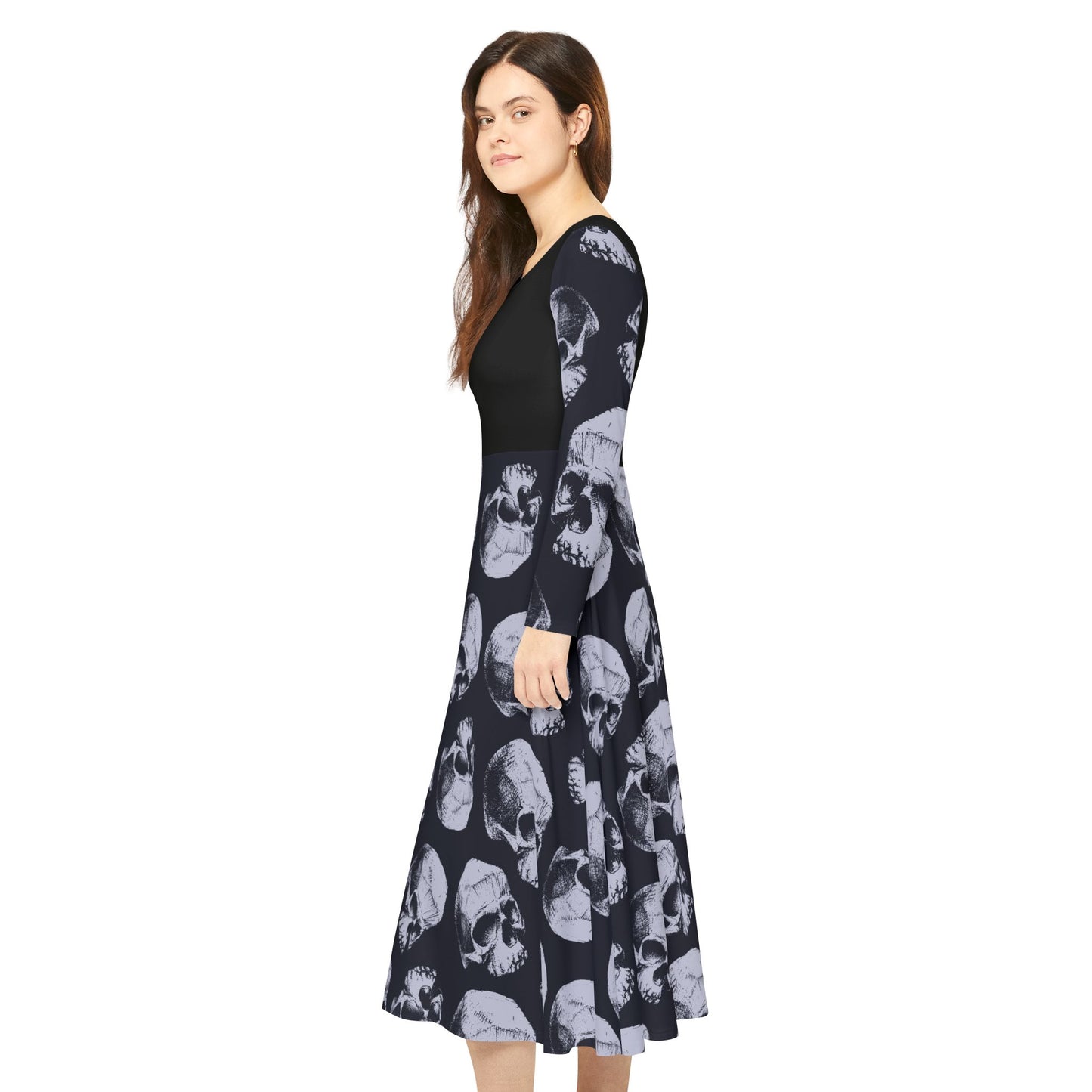Gothic Dance Dress, Edgy Skull Print Women's Dress, Halloween Costume, Long Sleeve Goth Dress, Alternative Fashion Apparel