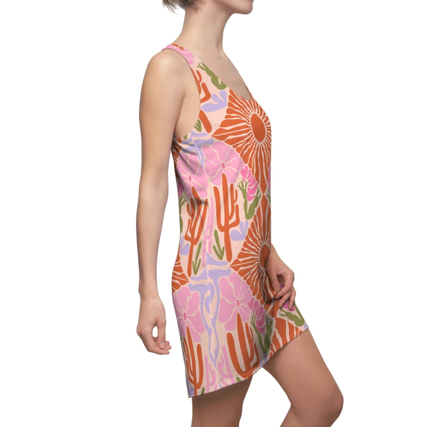 Boho Chic Sundress - Women's Sleeveless Racerback Dress, Floral Print Summer Beachwear
