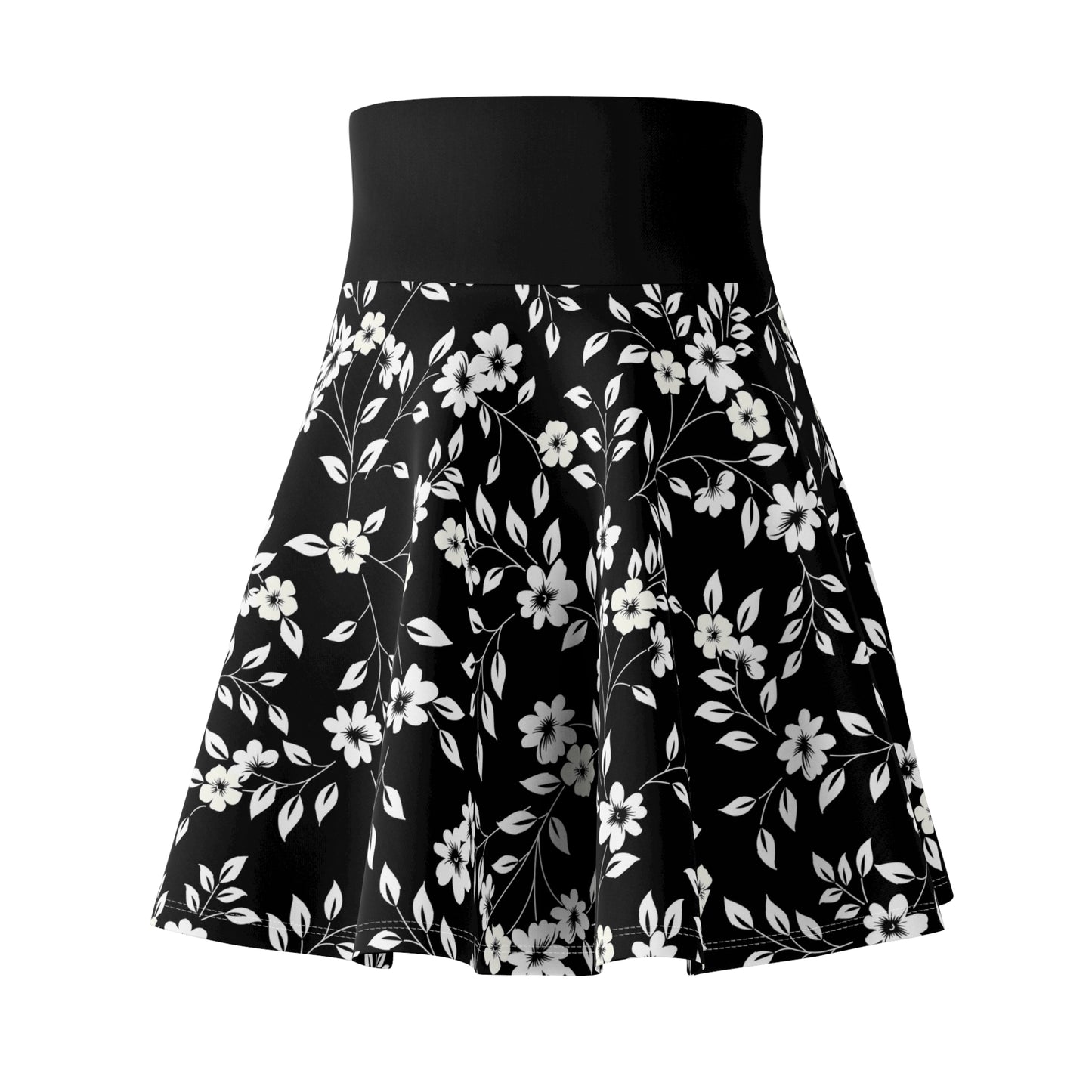 Floral Black Skater Skirt - Women's Monochrome Fashion, Spring Casual Wear, Perfect Gift for Her, Mother's Day and Birthdays