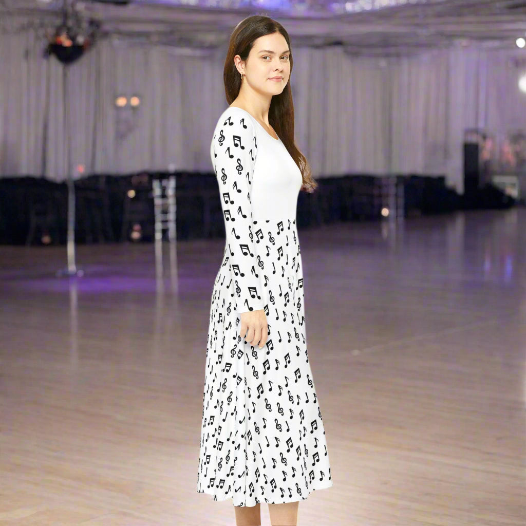Musical Note Dance Dress, Long Sleeve Dancewear for Women, Ballet Costume, Performance Outfit, Dance Recital Attire