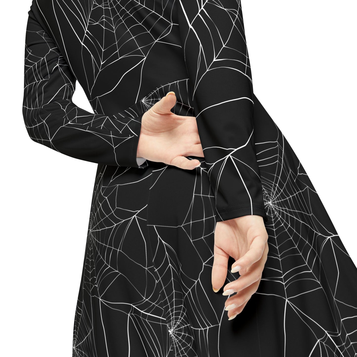 Gothic Spiderweb Dance Dress, Halloween Costume, Women's Gothic Dress, Long Sleeve Dress, Witch Dress, Spiderweb Costume