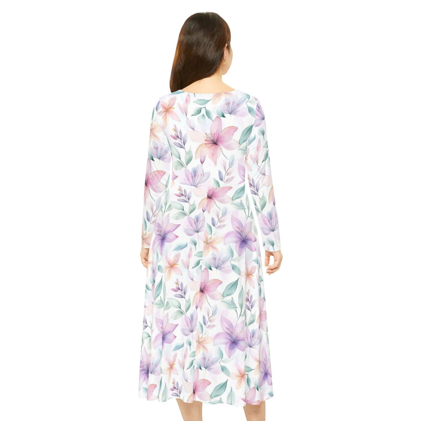 Pink Floral Dance Dress - Women's Long Sleeve Ballet Costume, Elegant Floral Dancewear for Recitals