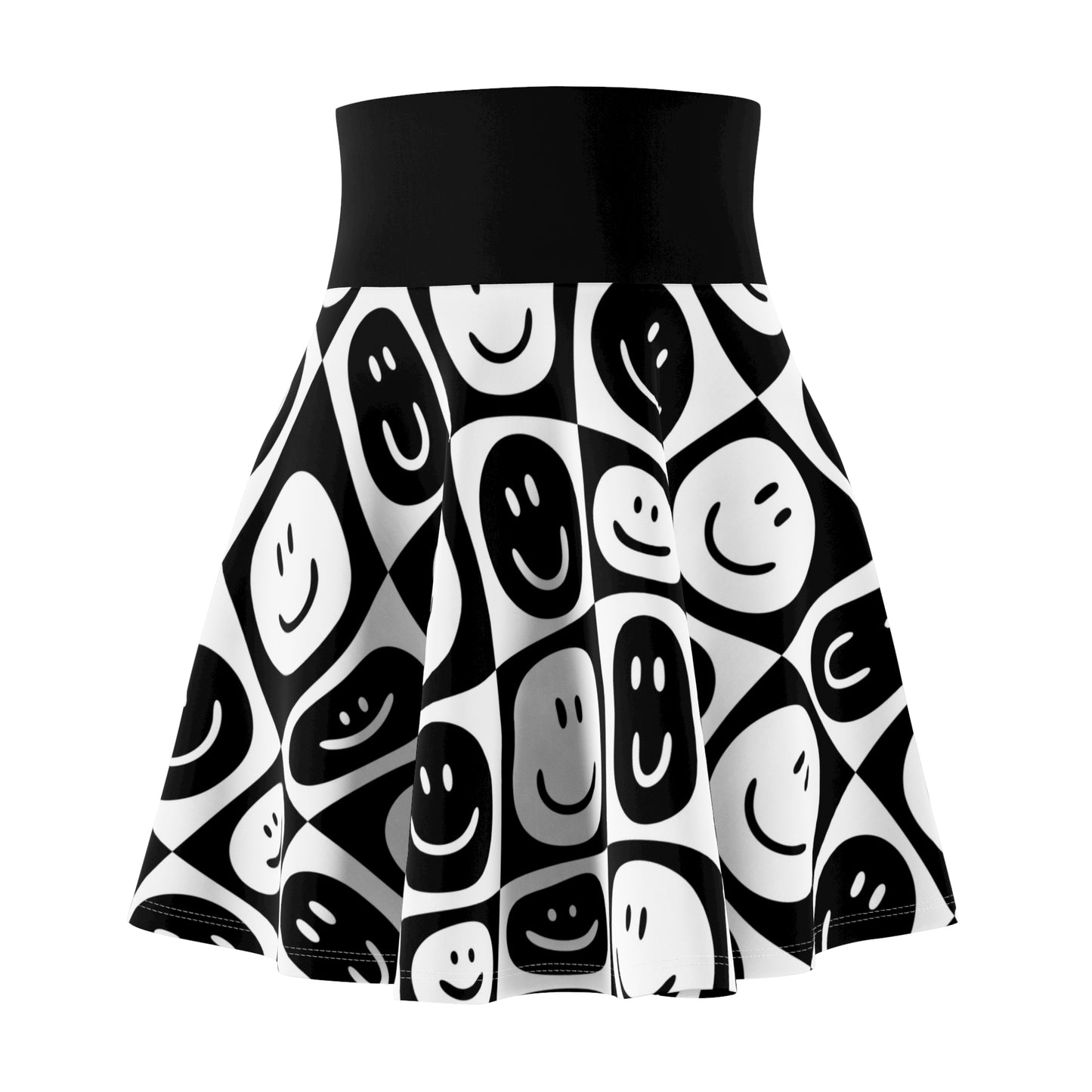 Happy Faces Skater Skirt - Trendy A-Line Flared Mini Skirt with Cute Circle Print for Women