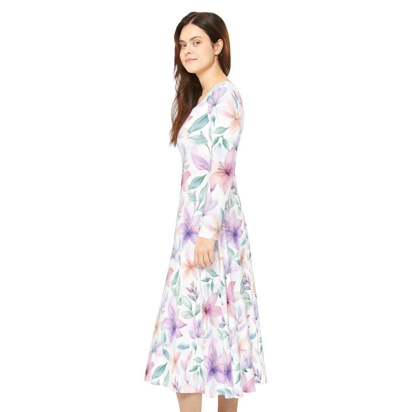 Pink Floral Dance Dress - Women's Long Sleeve Ballet Costume, Elegant Floral Dancewear for Recitals