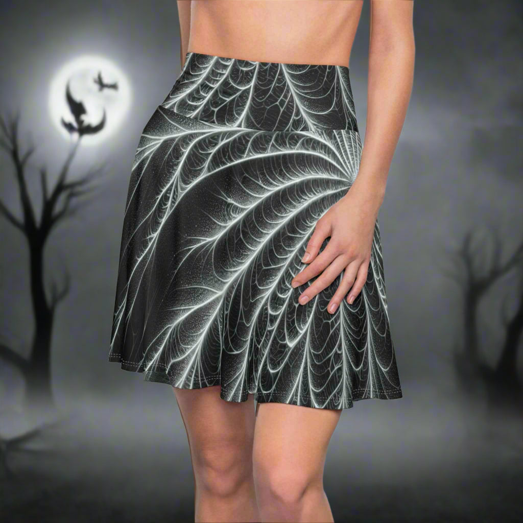 Black Spider Web Skater Skirt with Fractal Design