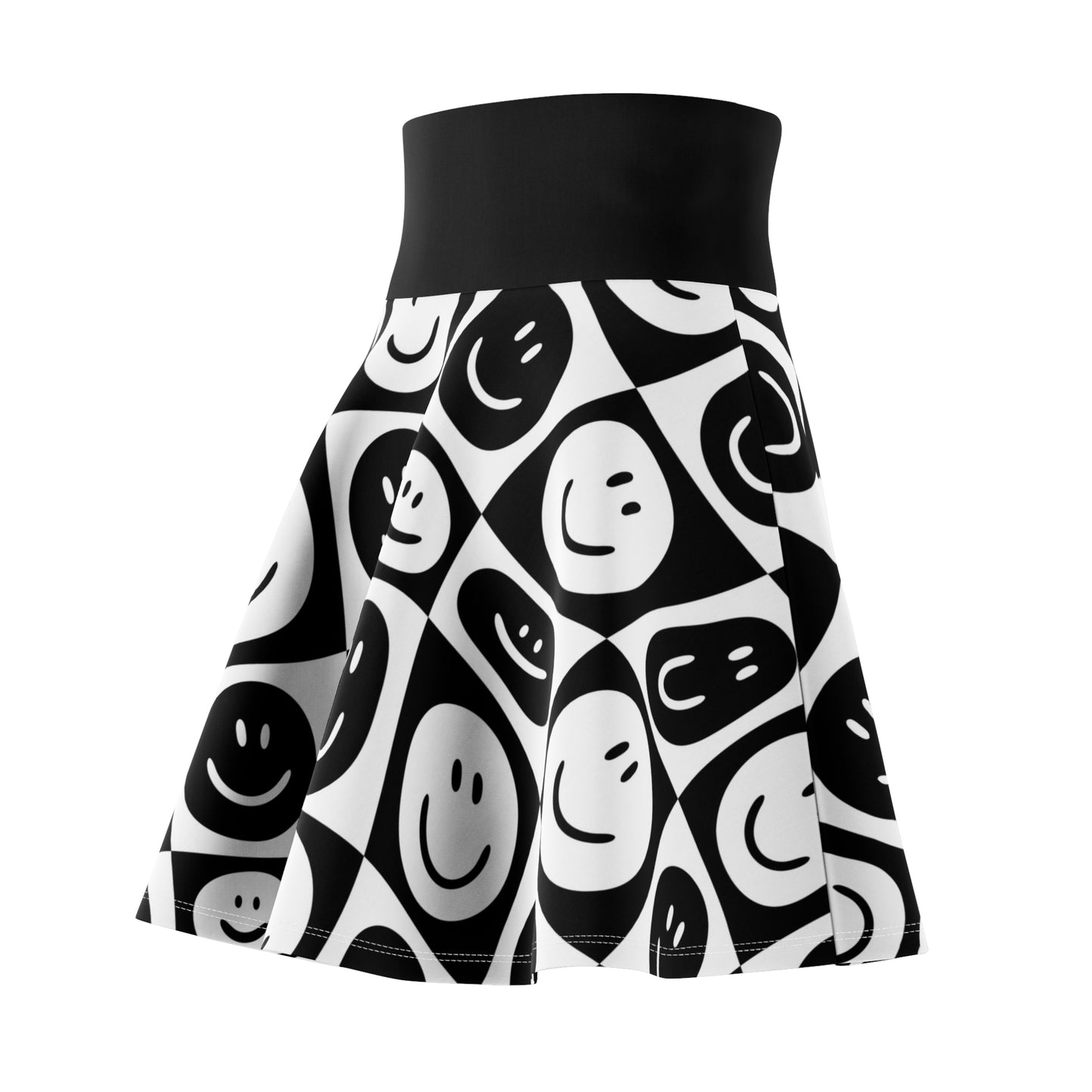 Happy Faces Skater Skirt - Trendy A-Line Flared Mini Skirt with Cute Circle Print for Women