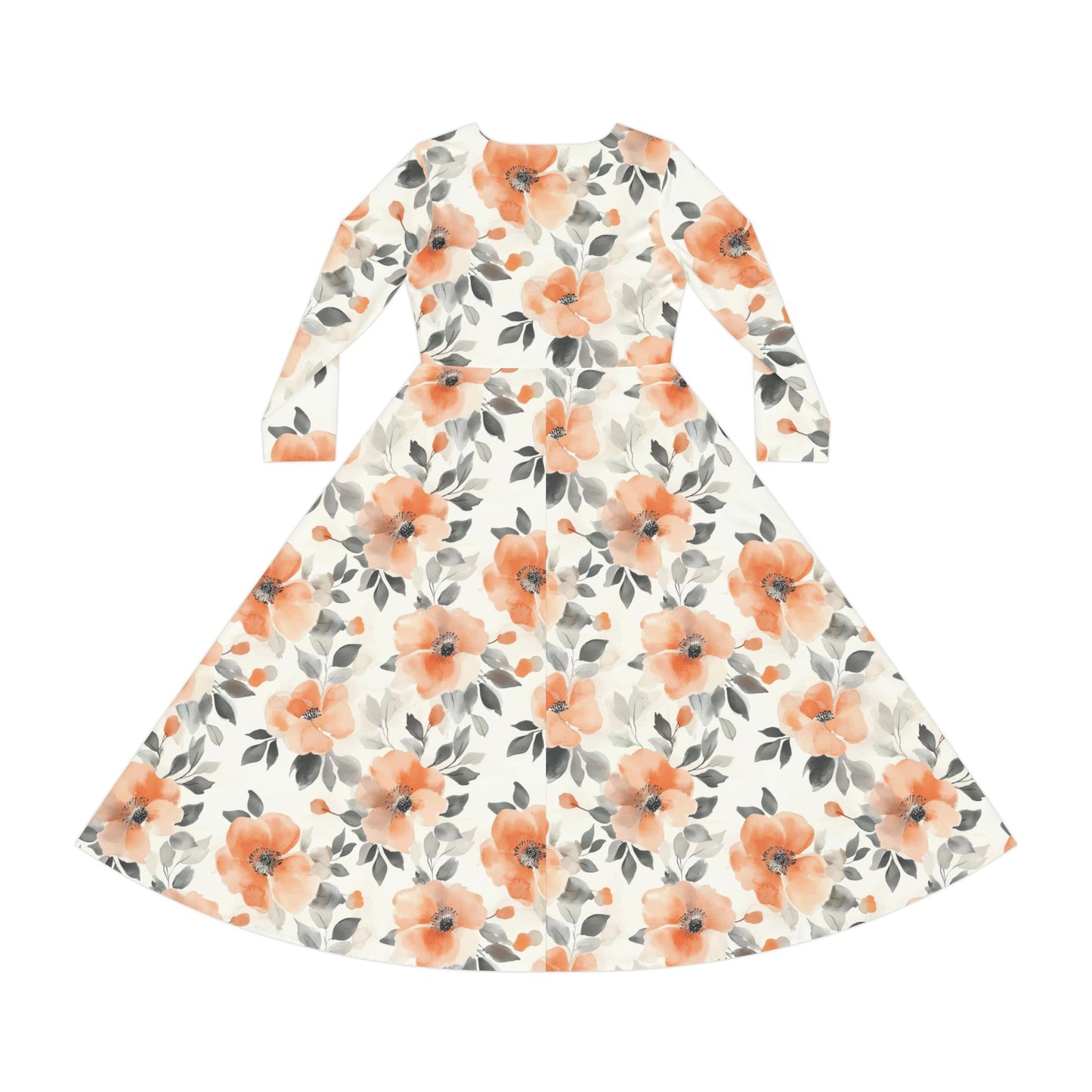 Floral Dance Dress - Elegant Long Sleeve Ballroom Gown for Tango and Salsa Dance
