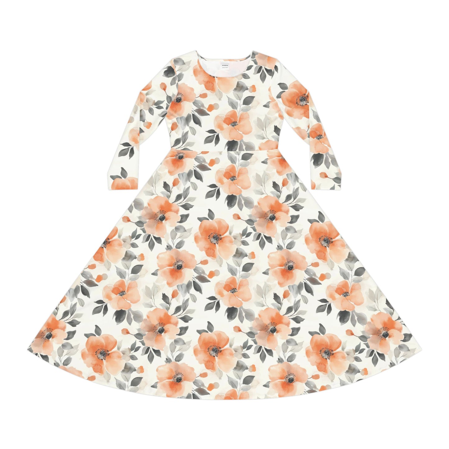 Floral Dance Dress - Elegant Long Sleeve Ballroom Gown for Tango and Salsa Dance