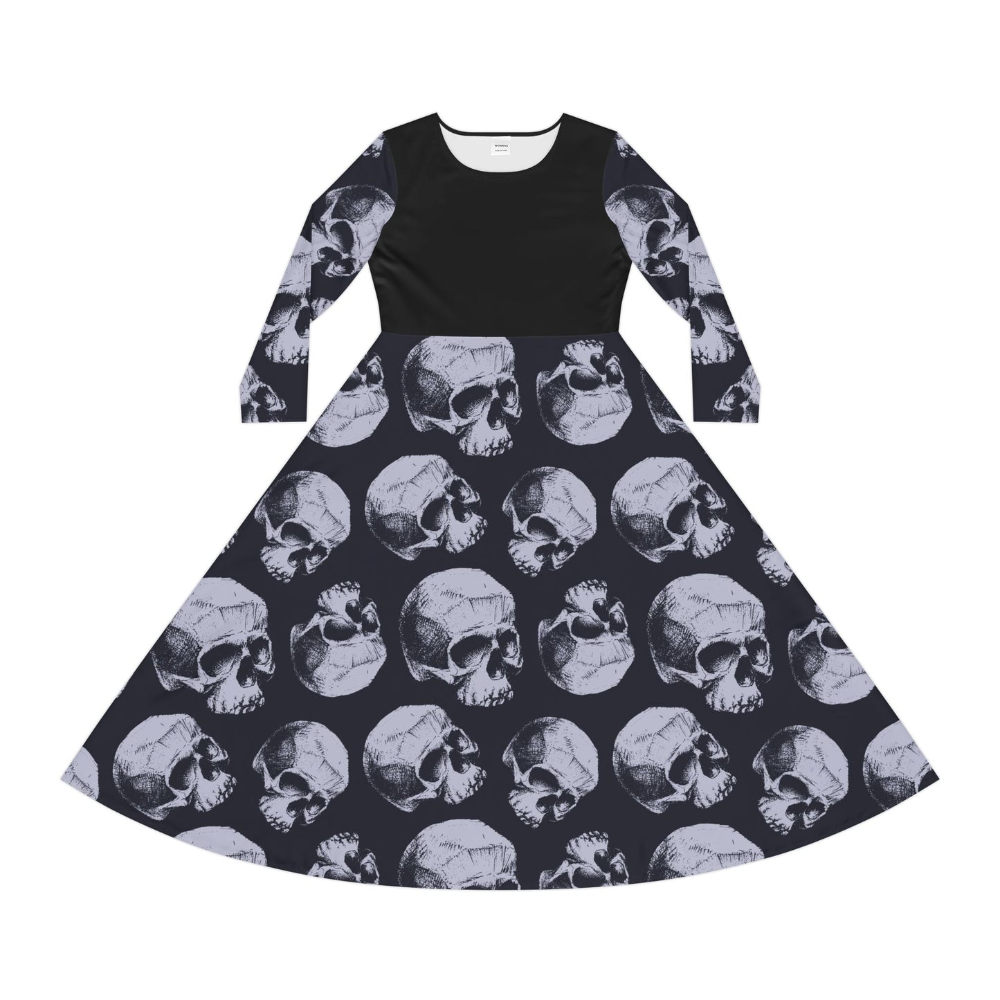 Gothic Dance Dress, Edgy Skull Print Women's Dress, Halloween Costume, Long Sleeve Goth Dress, Alternative Fashion Apparel