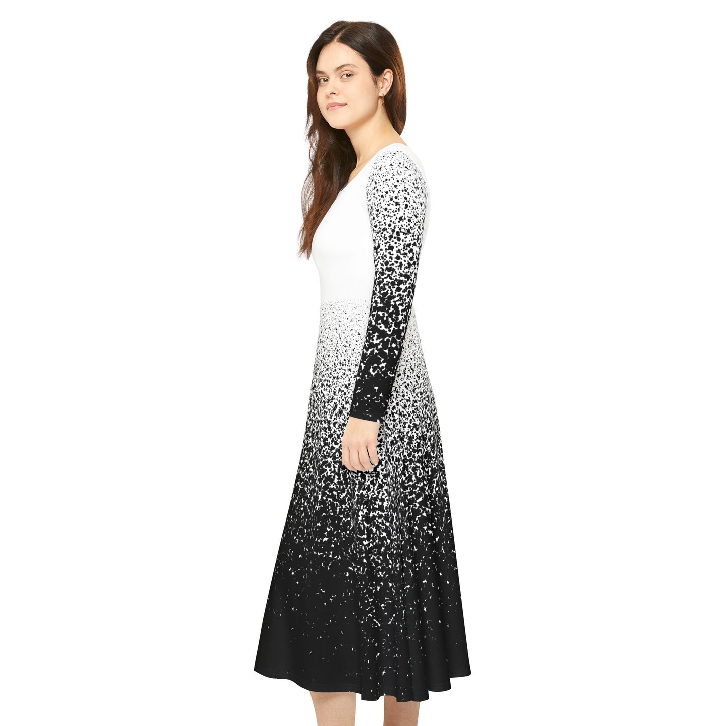 Dance Dress, Elegant Ombre Black White Long Sleeve Evening Gown, Costume, Performance Outfit, Ballet Recital Attire