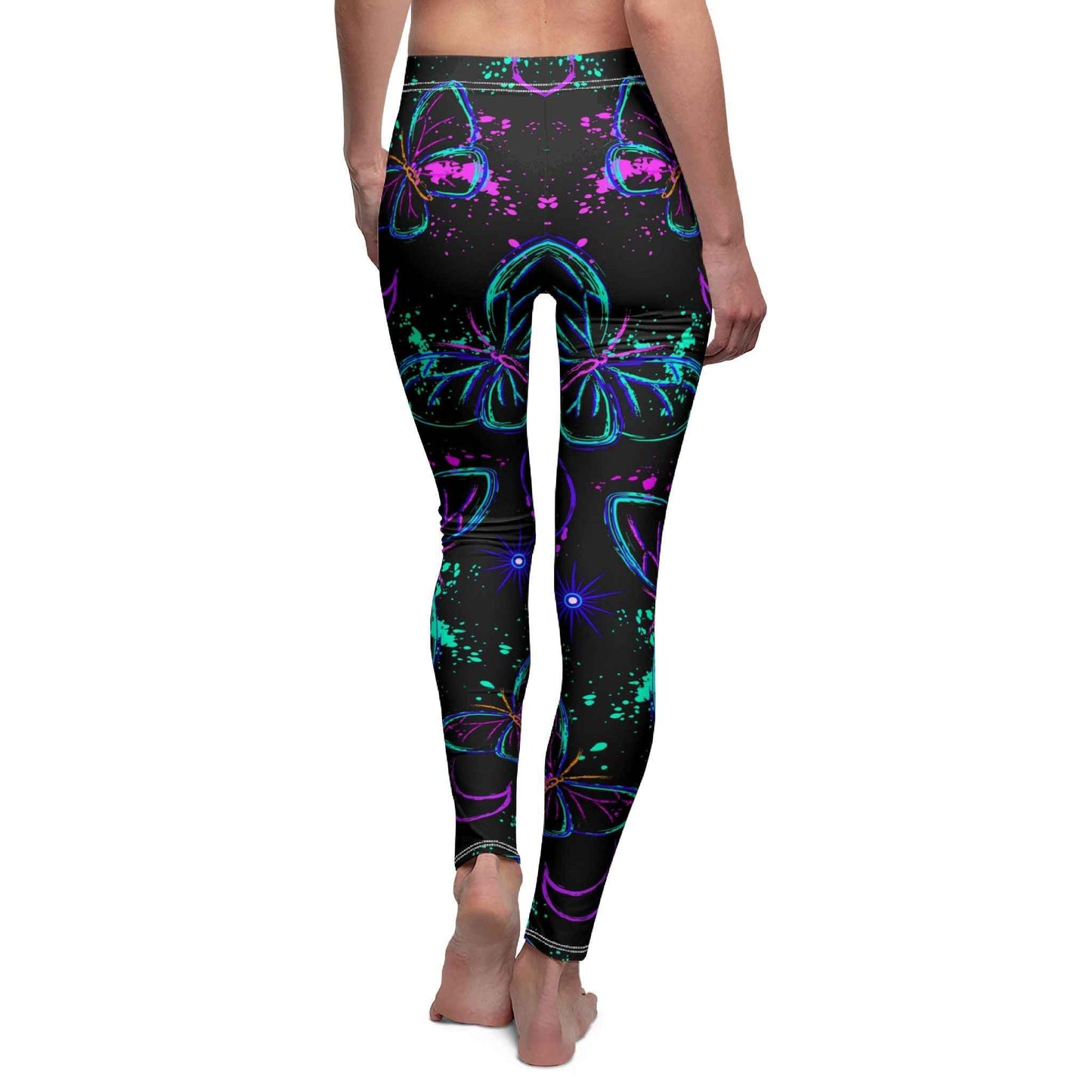 Butterfly Print Leggings for Women, Mid-rise Yoga Pants, Colorful Casual Stretch Tights