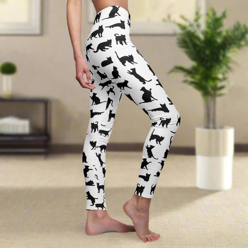 Cat Silhouette Leggings - Cute Animal Print Pants for Cat Lovers, Women's Stretchy Comfy Lounge Wear and Casual Bottoms