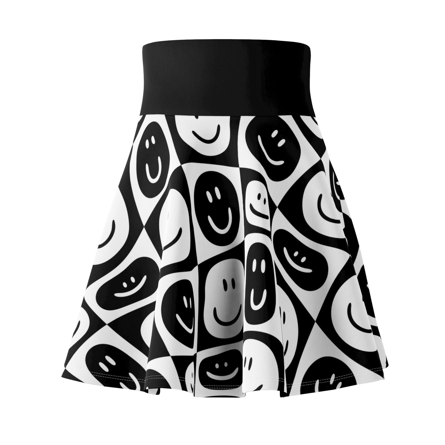 Happy Faces Skater Skirt - Trendy A-Line Flared Mini Skirt with Cute Circle Print for Women