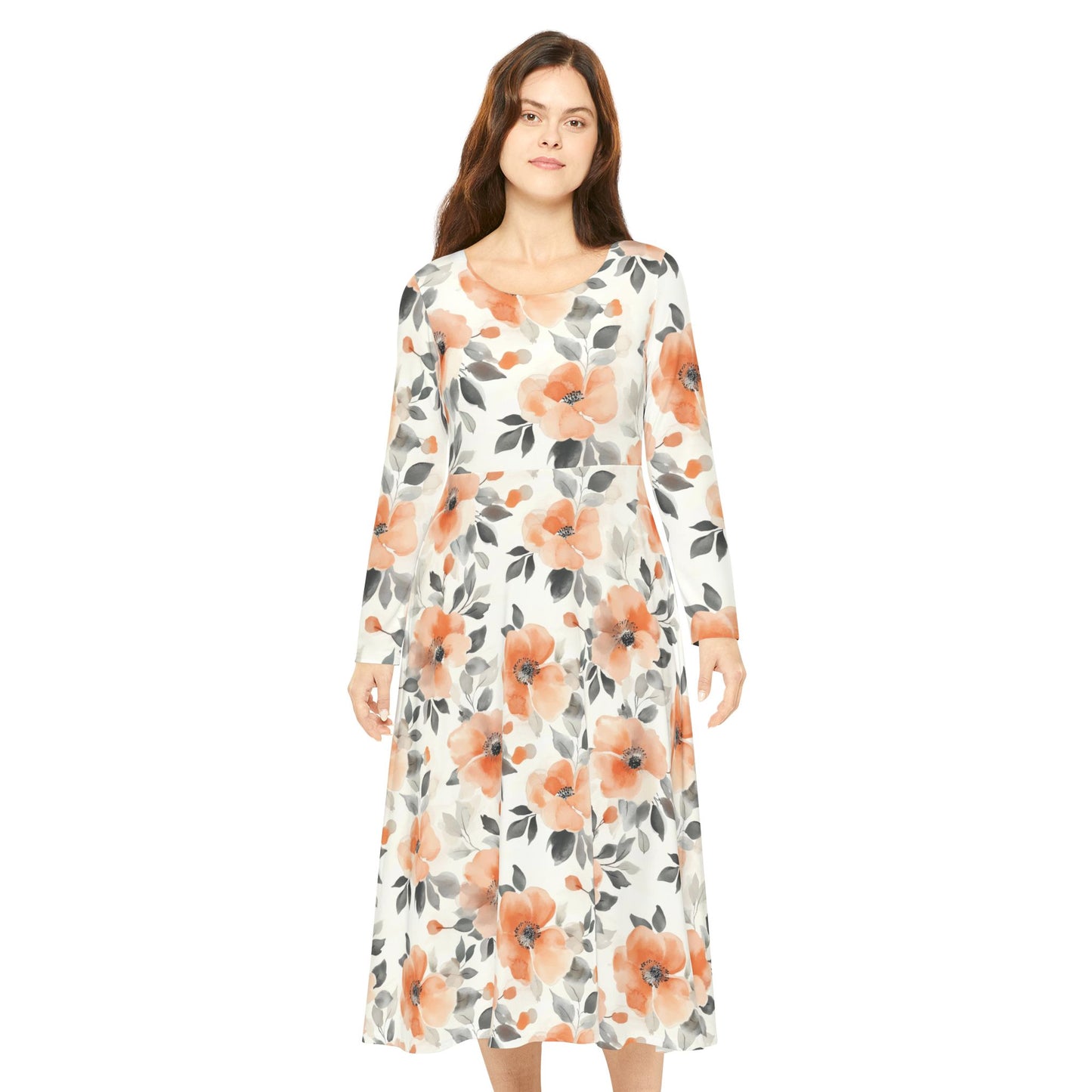 Floral Dance Dress - Elegant Long Sleeve Ballroom Gown for Tango and Salsa Dance