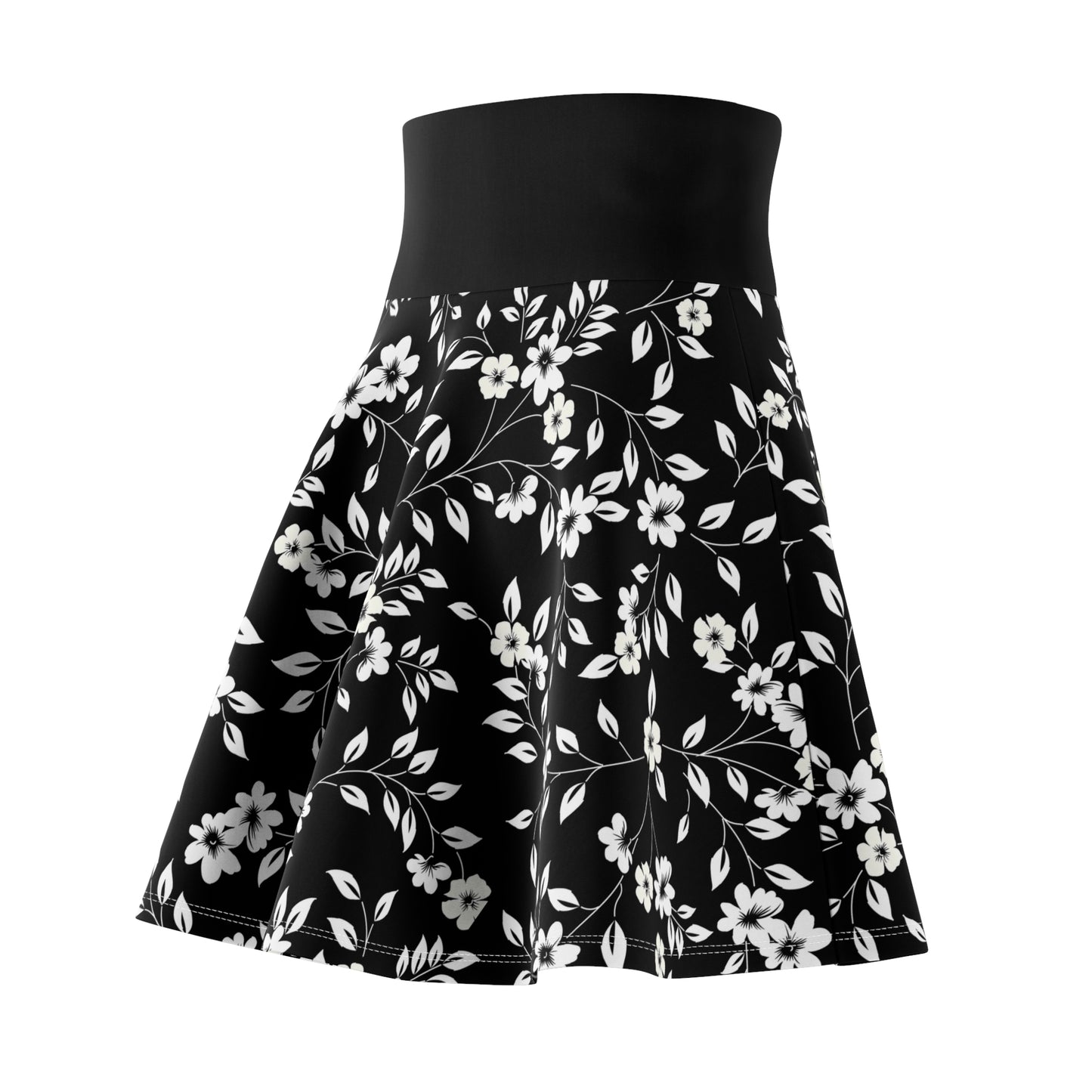 Floral Black Skater Skirt - Women's Monochrome Fashion, Spring Casual Wear, Perfect Gift for Her, Mother's Day and Birthdays