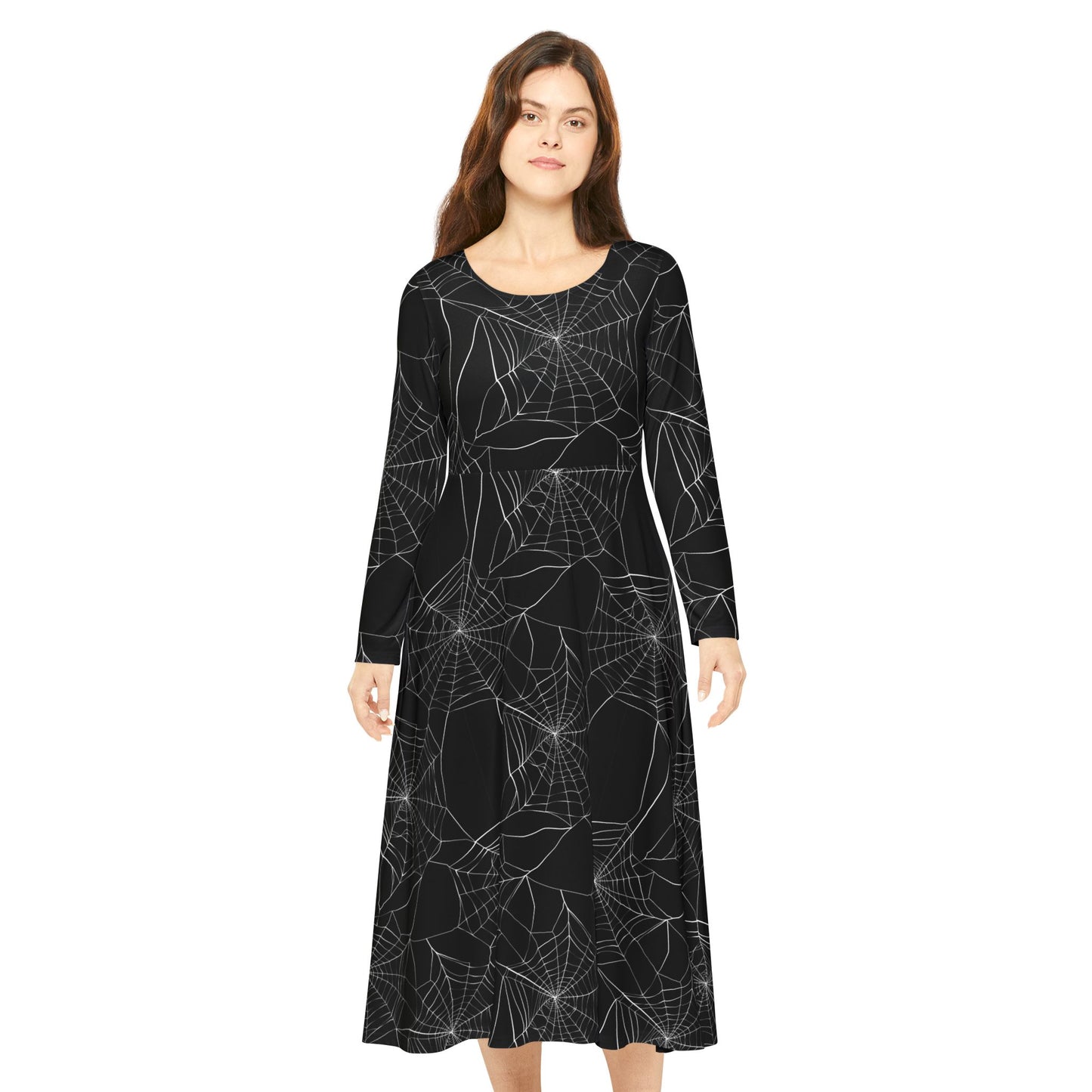 Gothic Spiderweb Dance Dress, Halloween Costume, Women's Gothic Dress, Long Sleeve Dress, Witch Dress, Spiderweb Costume