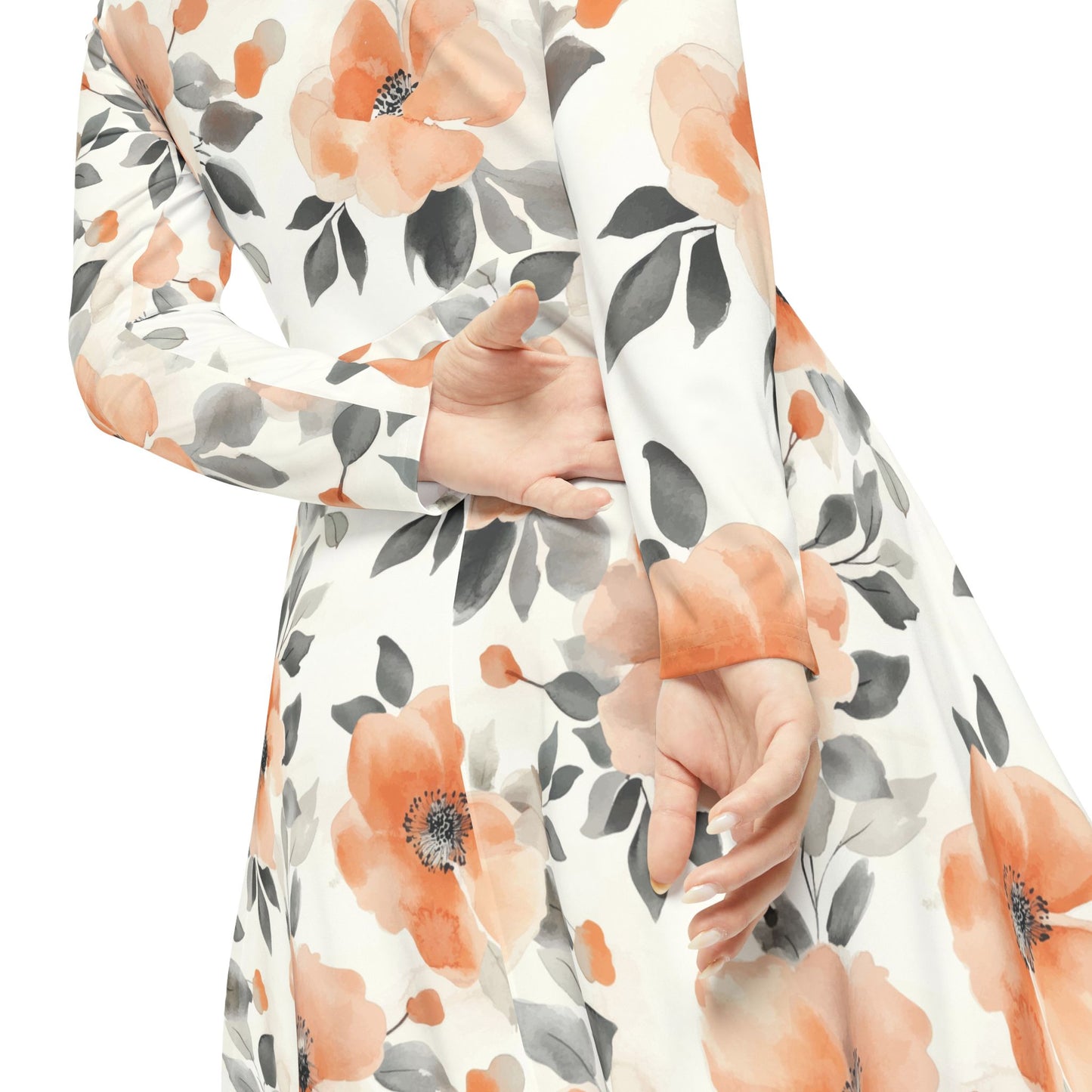Floral Dance Dress - Elegant Long Sleeve Ballroom Gown for Tango and Salsa Dance