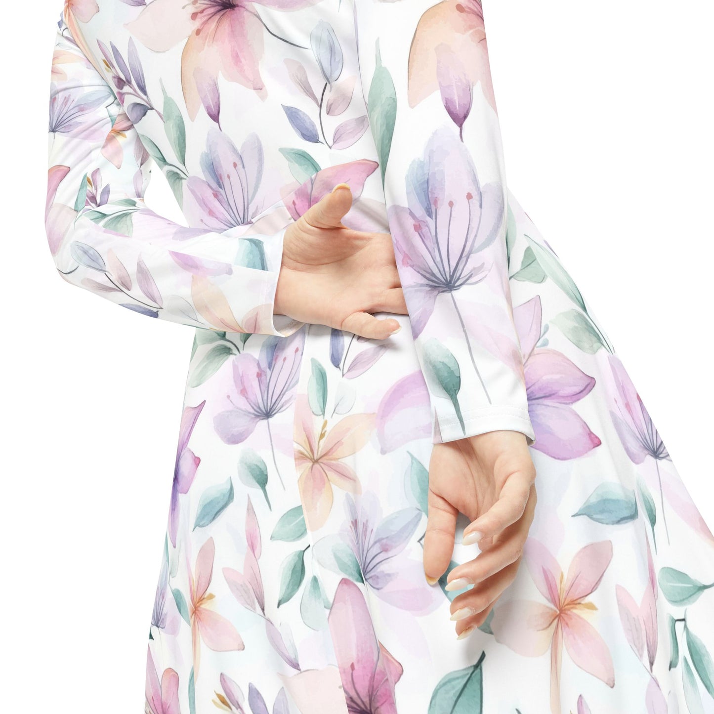 Pink Floral Dance Dress - Women's Long Sleeve Ballet Costume, Elegant Floral Dancewear for Recitals