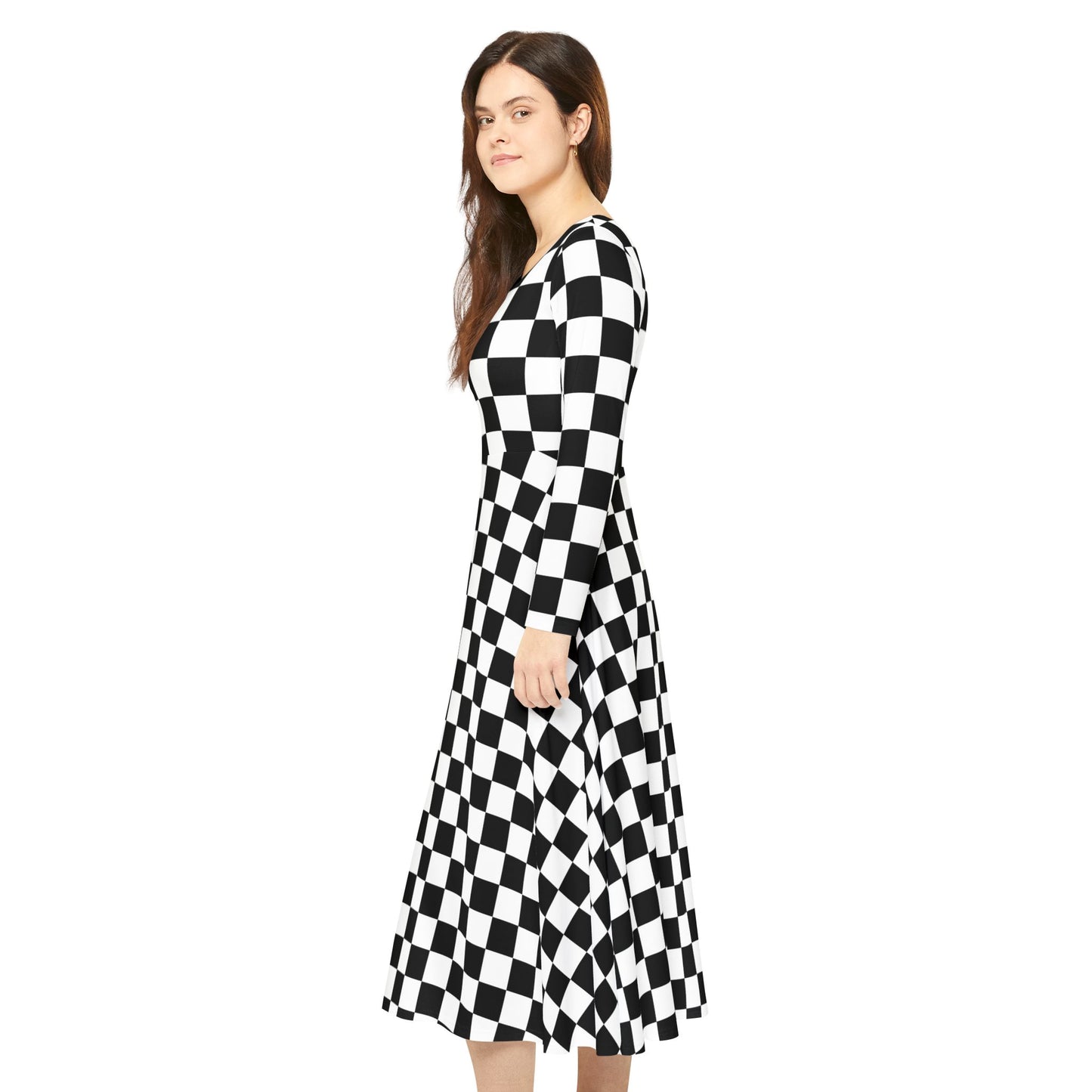 Dance Dress, Checkerboard Dress, Elegant Dress, Women's Dress, Long Sleeve Dress, Chic Dress, Special Occasion Dress, Evening Dress,