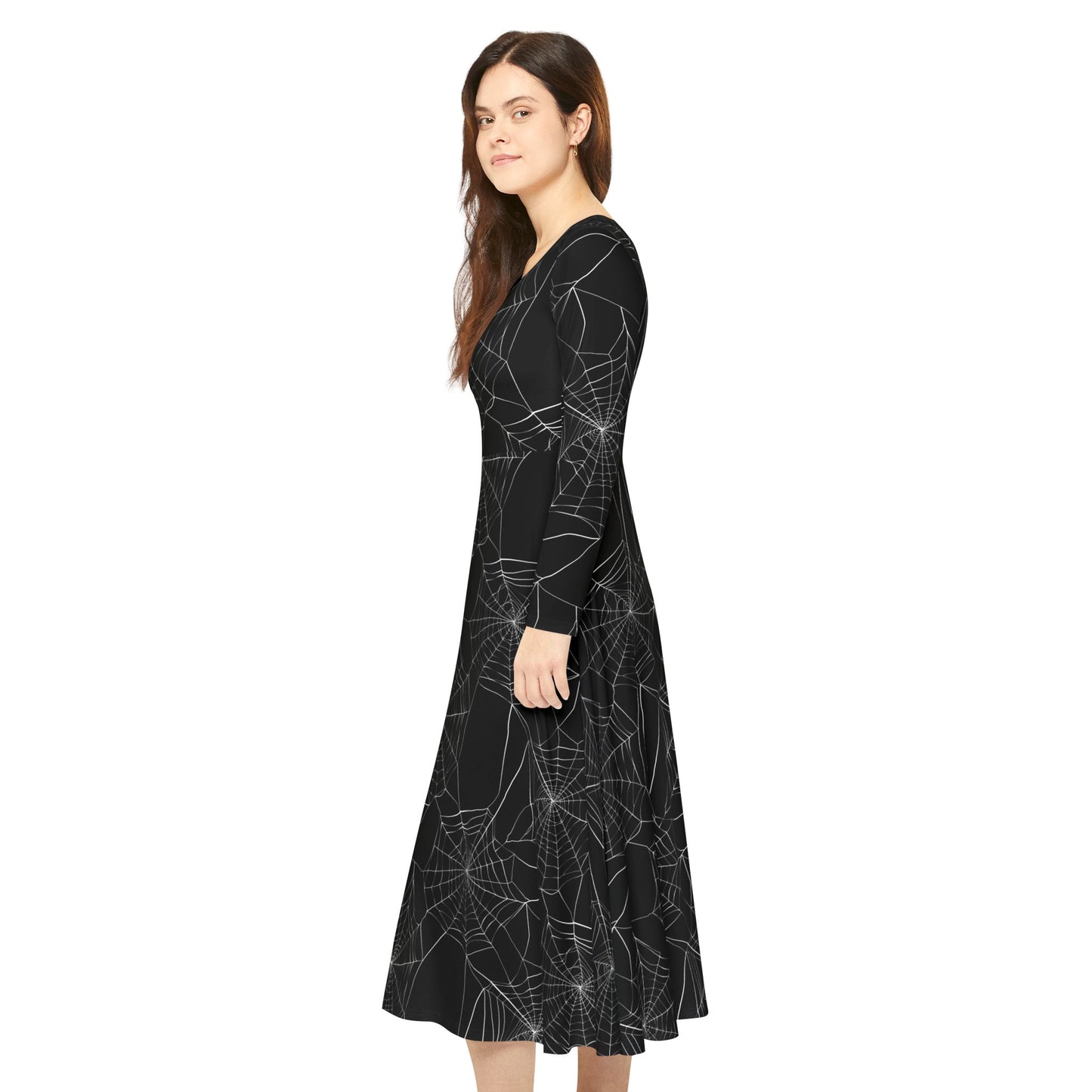 Gothic Spiderweb Dance Dress, Halloween Costume, Women's Gothic Dress, Long Sleeve Dress, Witch Dress, Spiderweb Costume