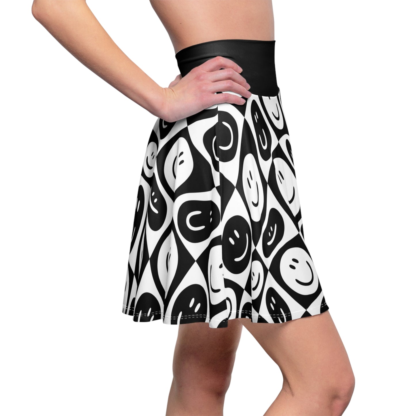Happy Faces Skater Skirt - Trendy A-Line Flared Mini Skirt with Cute Circle Print for Women