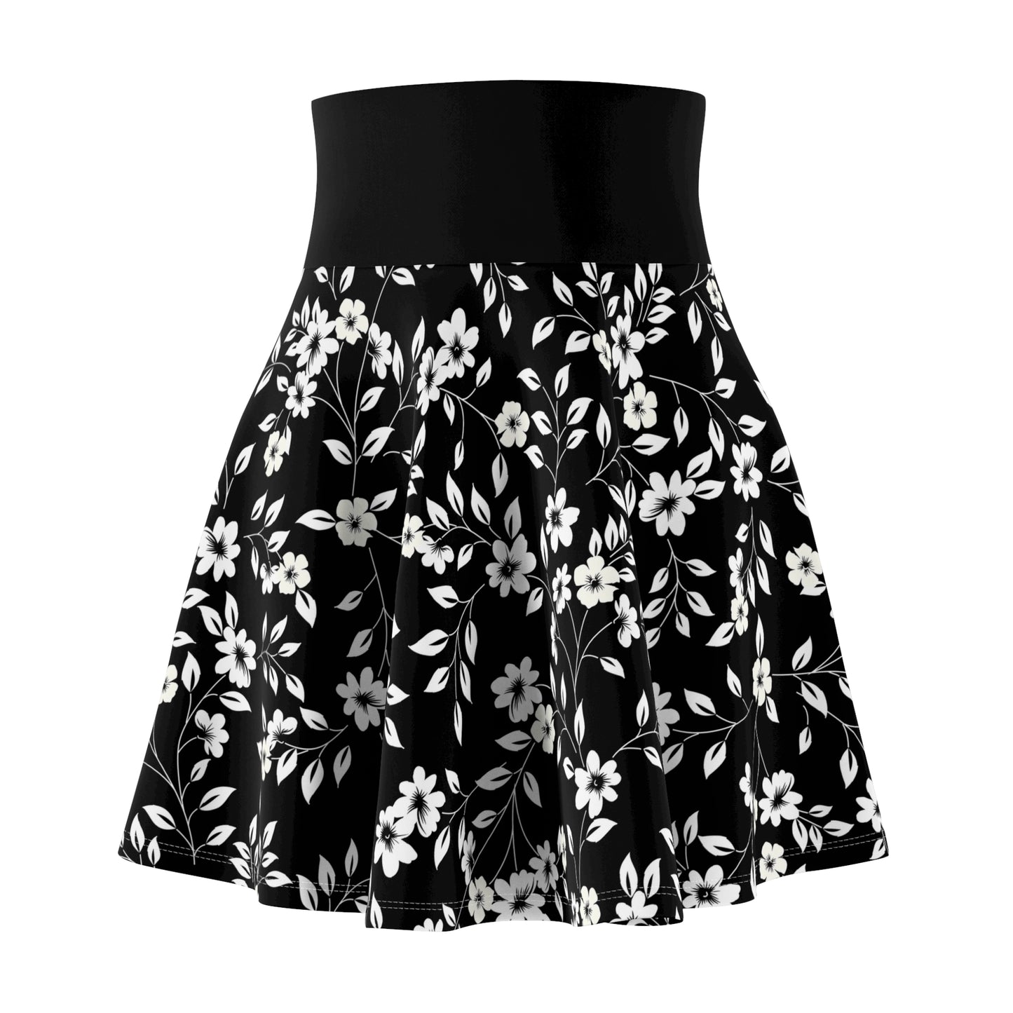 Floral Black Skater Skirt - Women's Monochrome Fashion, Spring Casual Wear, Perfect Gift for Her, Mother's Day and Birthdays