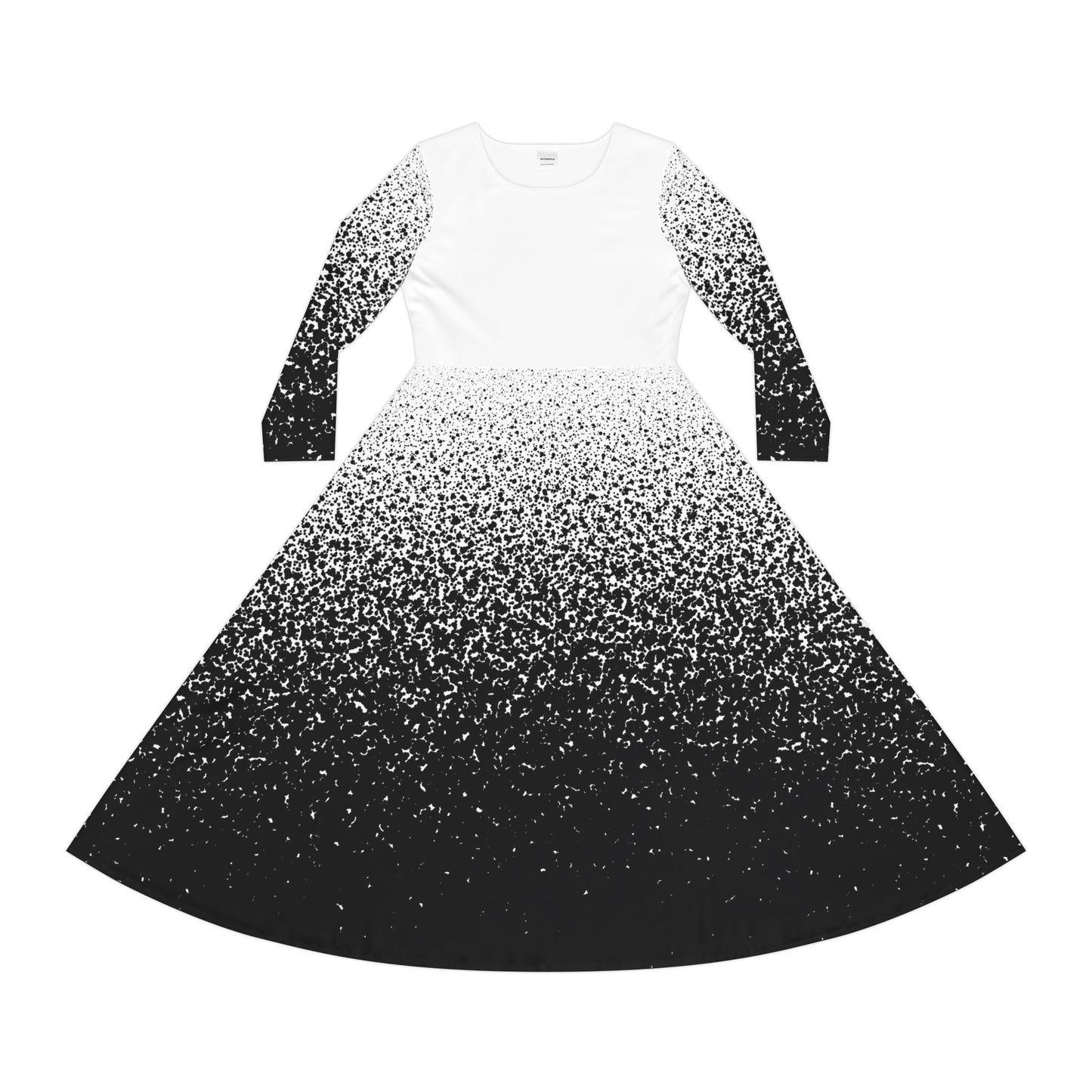 Dance Dress, Elegant Ombre Black White Long Sleeve Evening Gown, Costume, Performance Outfit, Ballet Recital Attire