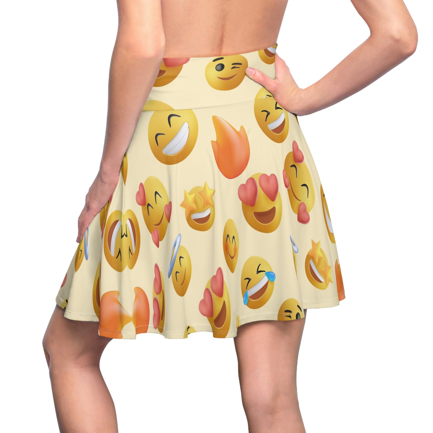 Emoji Skater Skirt - Fun A-Line Mini Skirt with Playful Emoticon Graphic Print for Casual Women's Wear