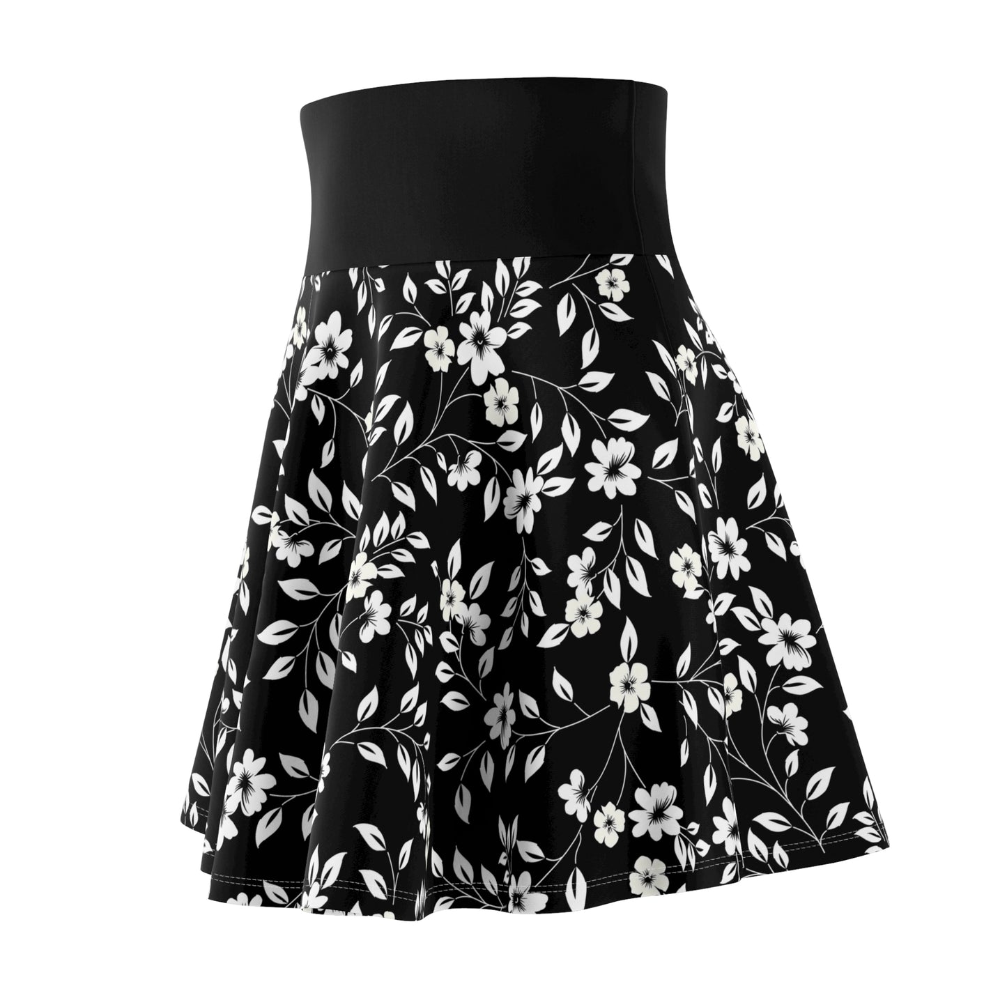 Floral Black Skater Skirt - Women's Monochrome Fashion, Spring Casual Wear, Perfect Gift for Her, Mother's Day and Birthdays