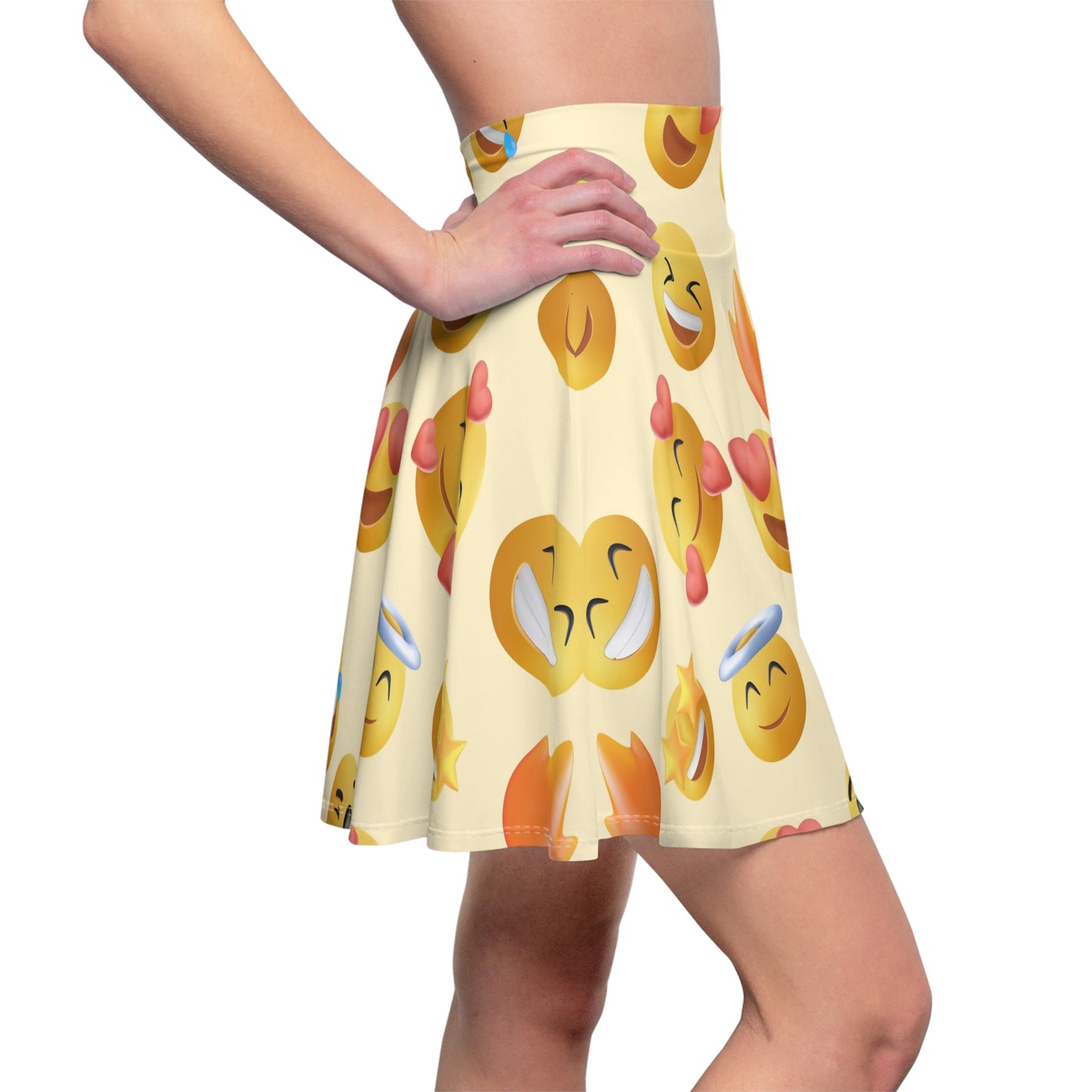 Emoji Skater Skirt - Fun A-Line Mini Skirt with Playful Emoticon Graphic Print for Casual Women's Wear