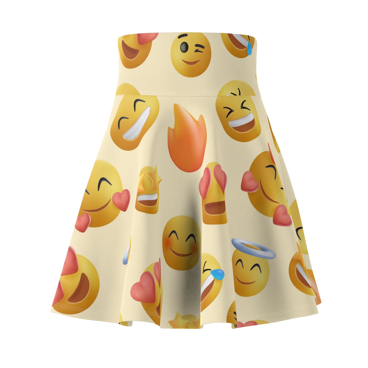 Emoji Skater Skirt - Fun A-Line Mini Skirt with Playful Emoticon Graphic Print for Casual Women's Wear