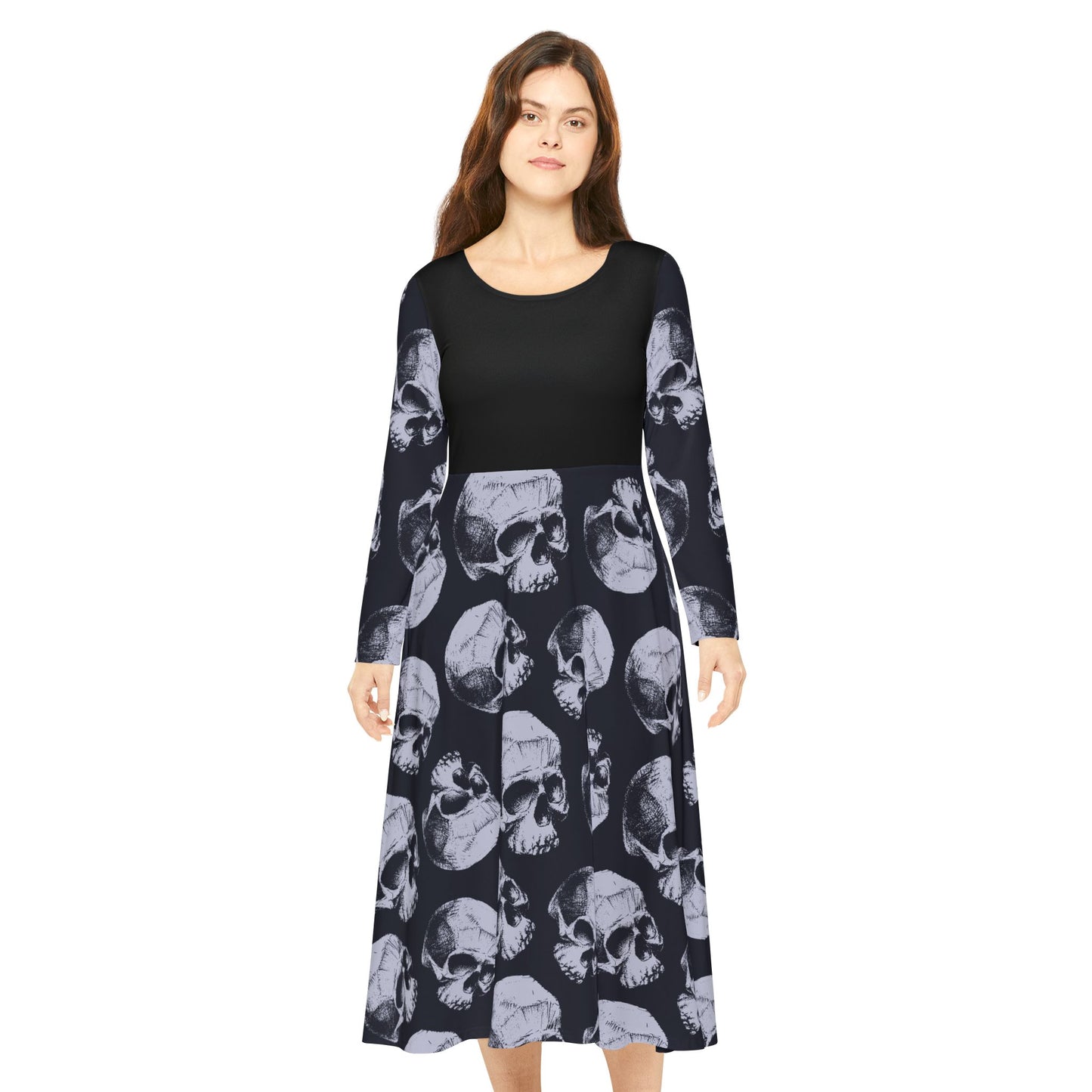 Gothic Dance Dress, Edgy Skull Print Women's Dress, Halloween Costume, Long Sleeve Goth Dress, Alternative Fashion Apparel