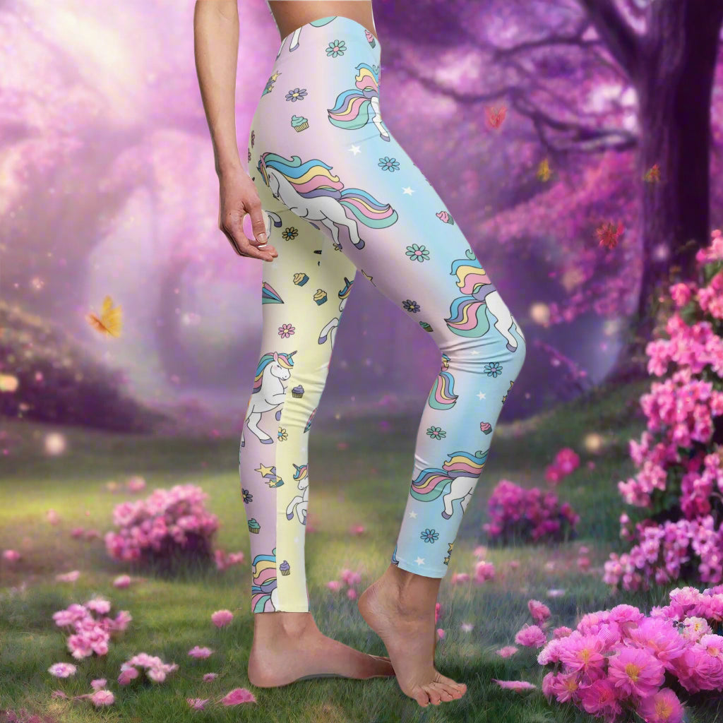 Unicorn Leggings - Whimsical Fantasy Printed Pants, Cute Stretchy Tights for Women, Magical Animal Design Yoga Wear