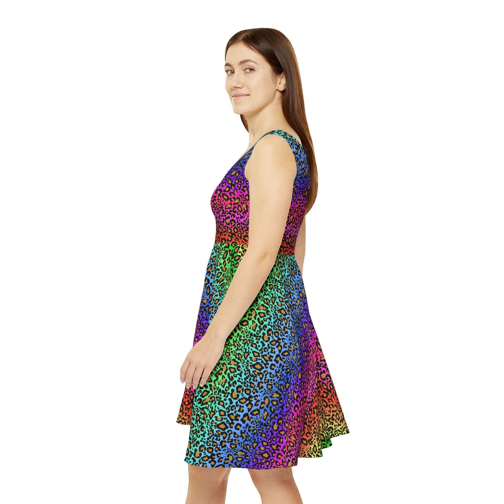 Rainbow Leopard Dress - Stylish Skater Dress for Fashionable Looks