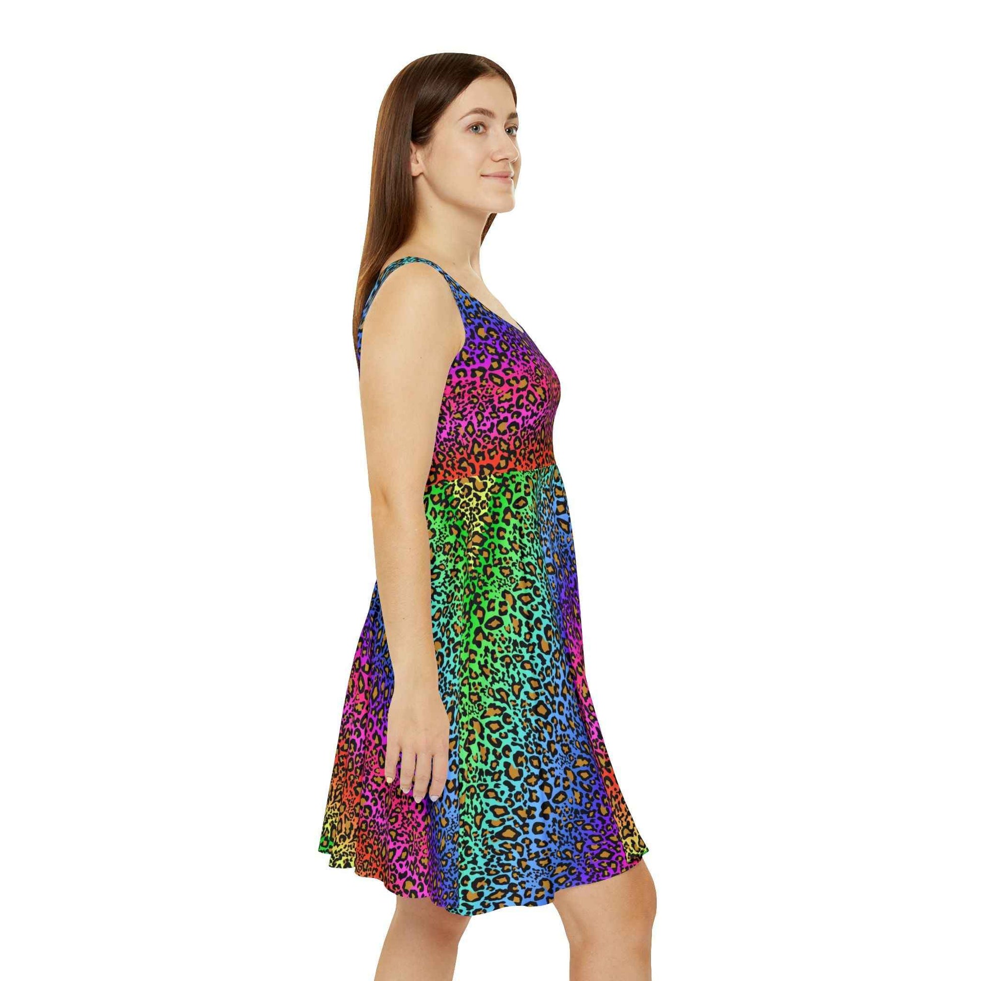 Rainbow Leopard Dress - Stylish Skater Dress for Fashionable Looks