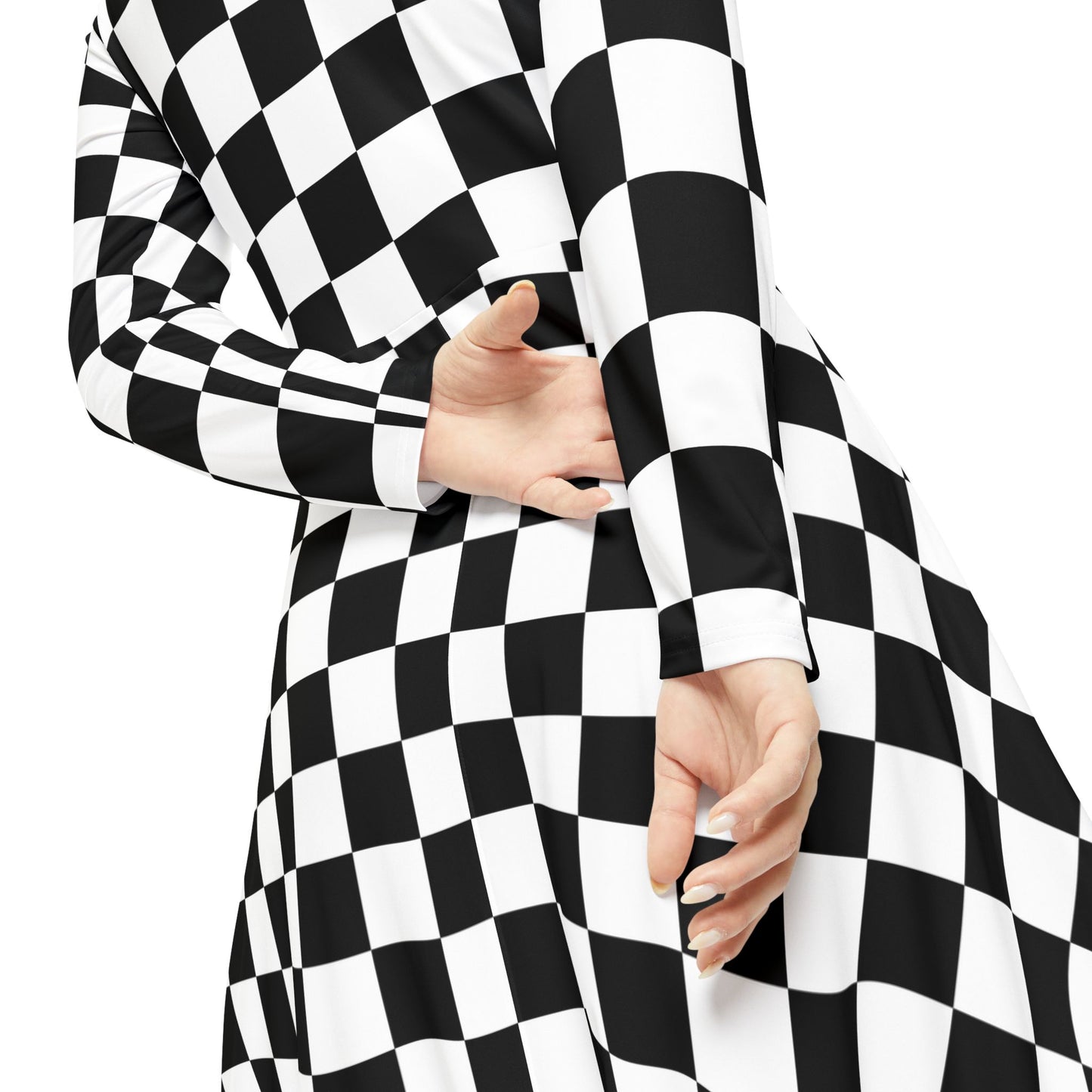 Dance Dress, Checkerboard Dress, Elegant Dress, Women's Dress, Long Sleeve Dress, Chic Dress, Special Occasion Dress, Evening Dress,