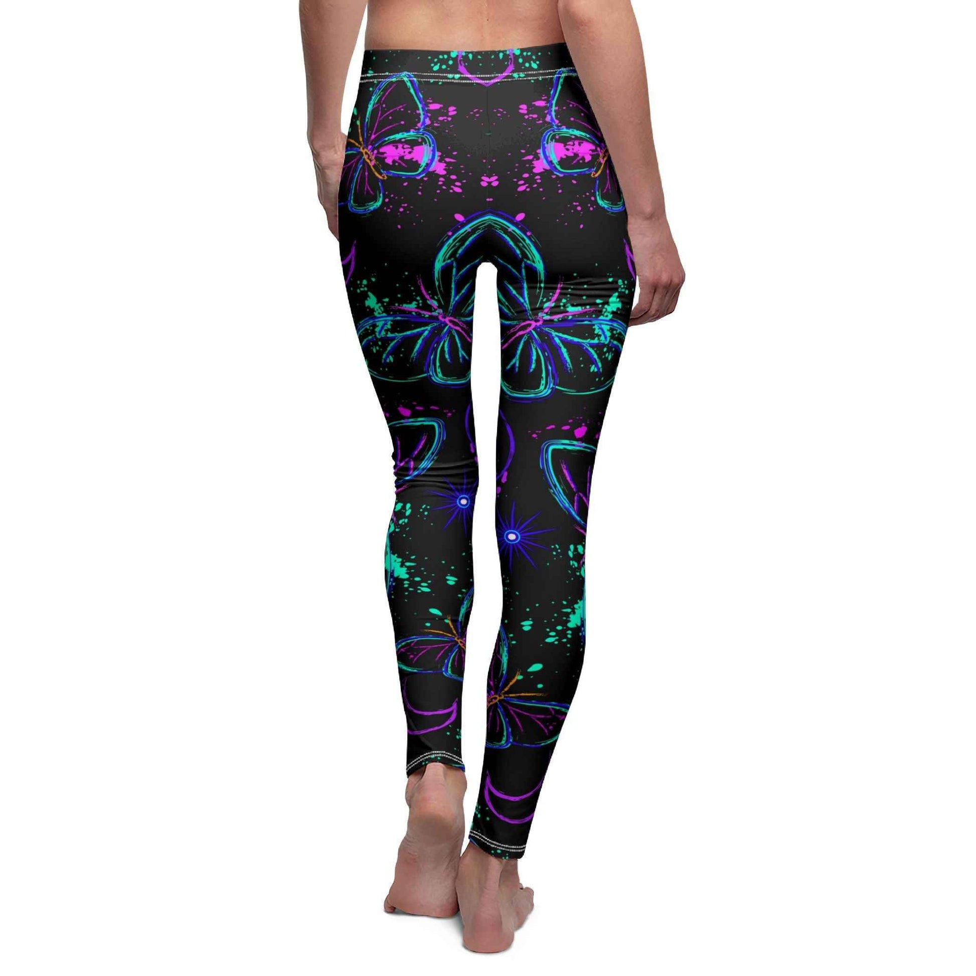 Butterfly Print Leggings for Women, Mid-rise Yoga Pants, Colorful Casual Stretch Tights