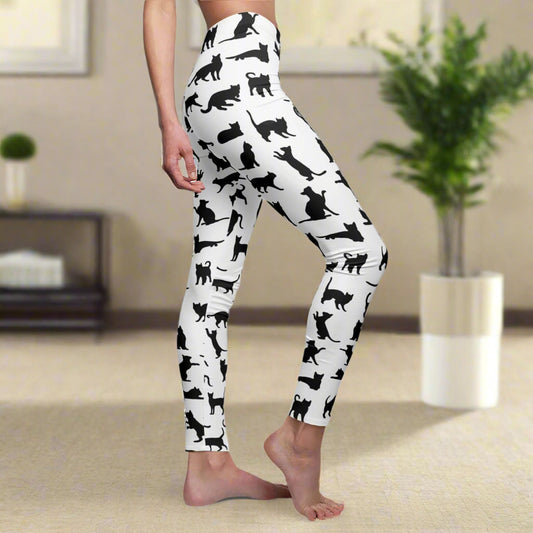 Cat Silhouette Leggings - Cute Animal Print Pants for Cat Lovers, Women's Stretchy Comfy Lounge Wear and Casual Bottoms