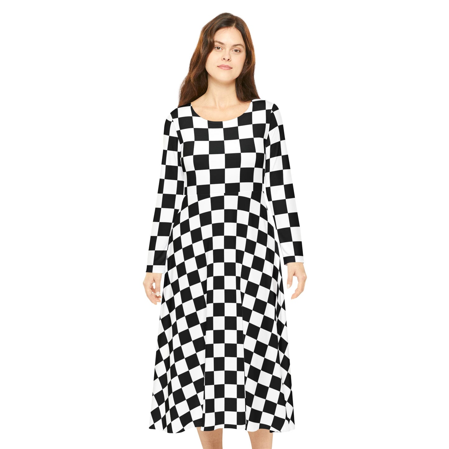 Dance Dress, Checkerboard Dress, Elegant Dress, Women's Dress, Long Sleeve Dress, Chic Dress, Special Occasion Dress, Evening Dress,