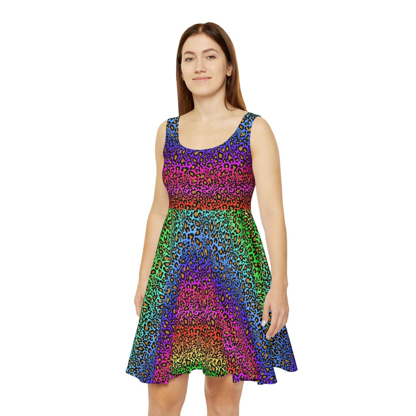 Rainbow Leopard Dress - Stylish Skater Dress for Fashionable Looks